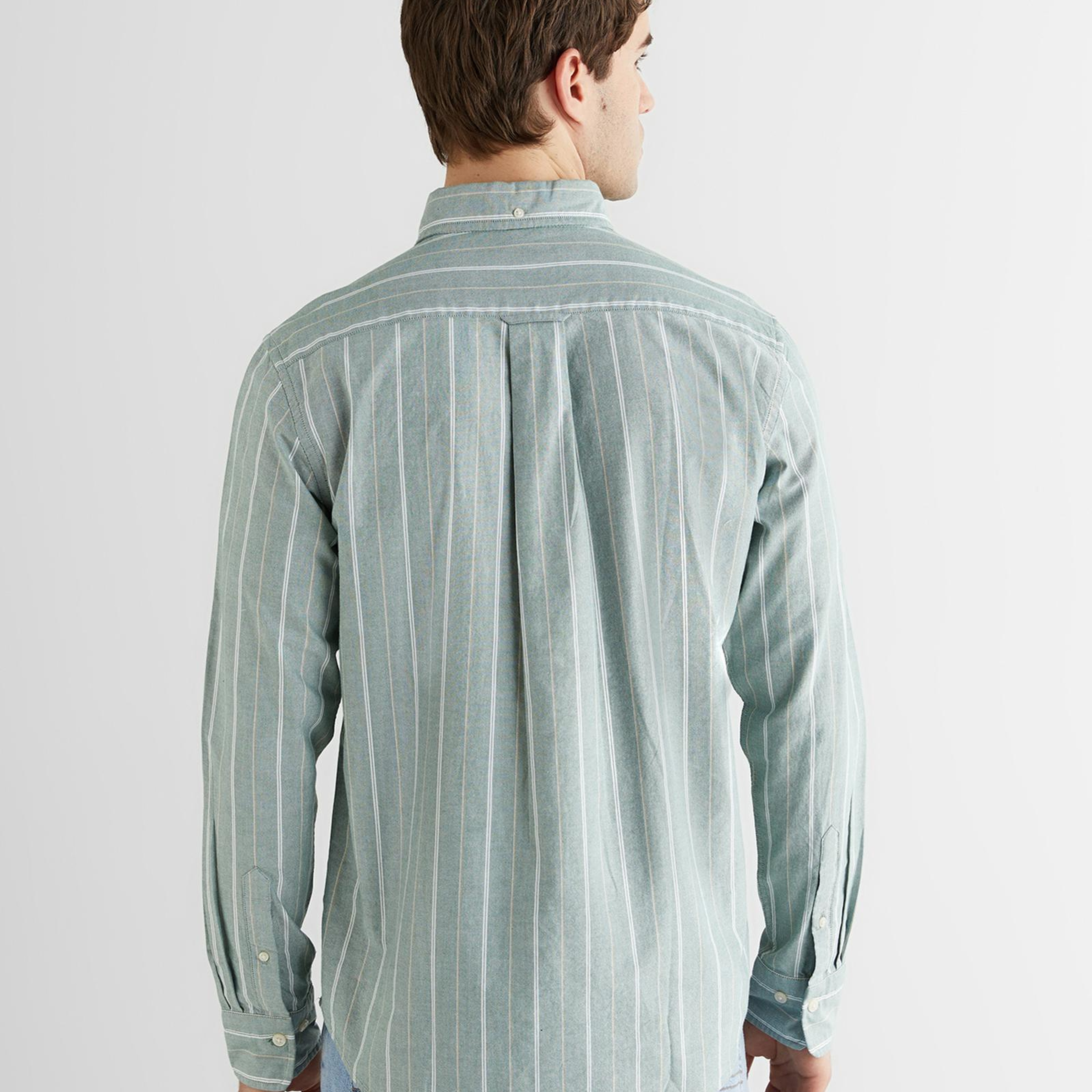 GANT Erkek Yeşil Regular Fit Düğmeli Yaka Çizgili Oxford Gömlek