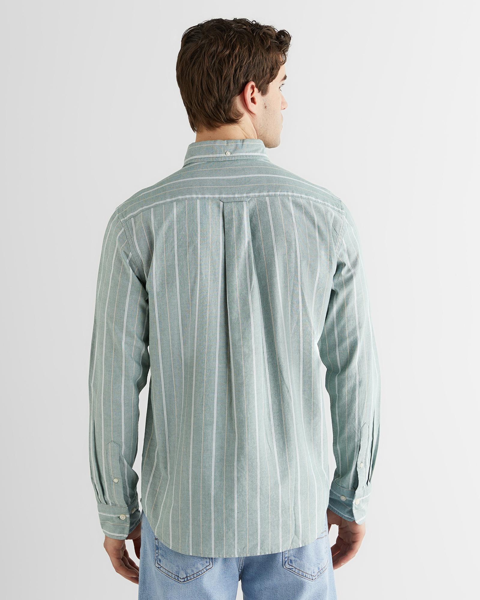 GANT Erkek Yeşil Regular Fit Düğmeli Yaka Çizgili Oxford Gömlek