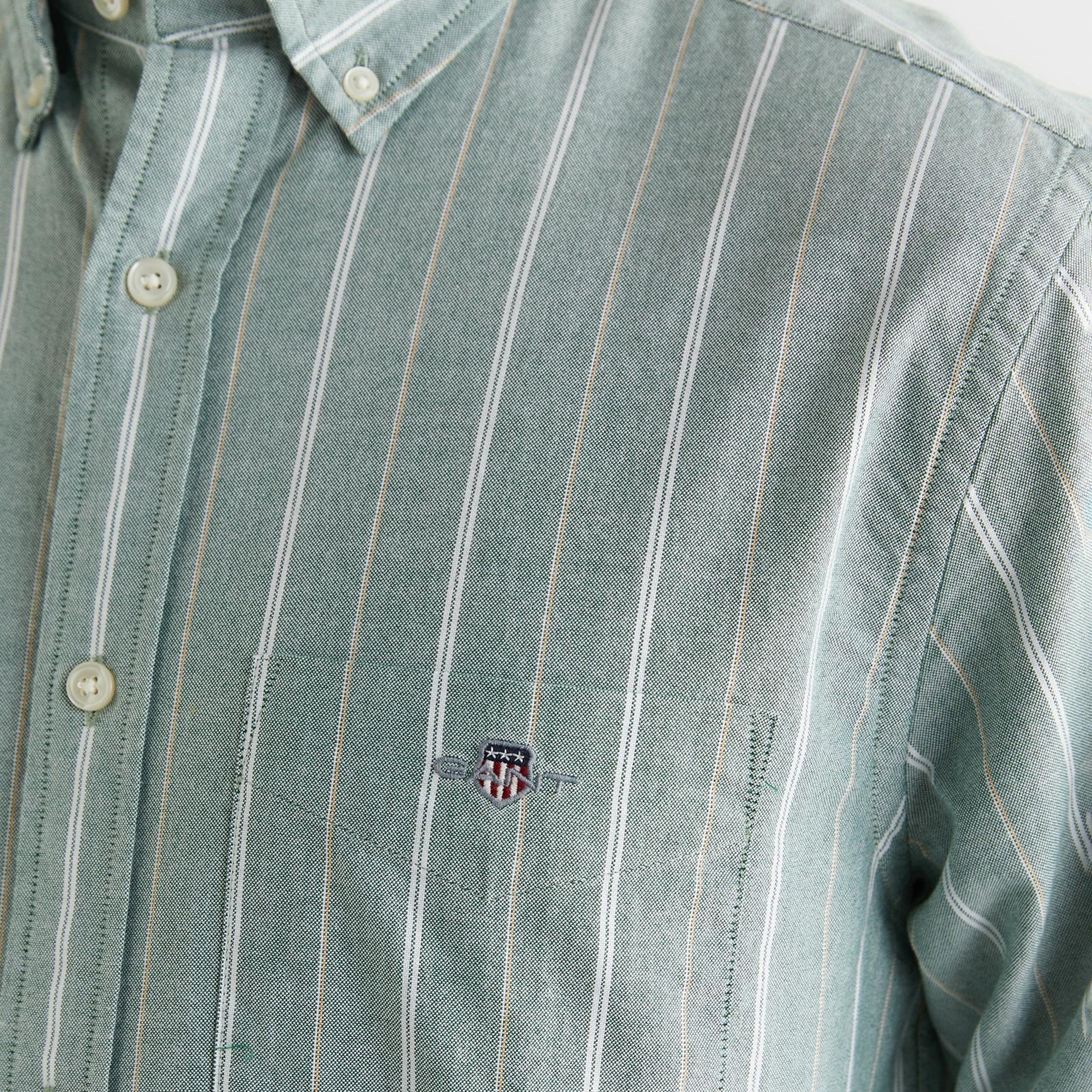 GANT Erkek Yeşil Regular Fit Düğmeli Yaka Çizgili Oxford Gömlek