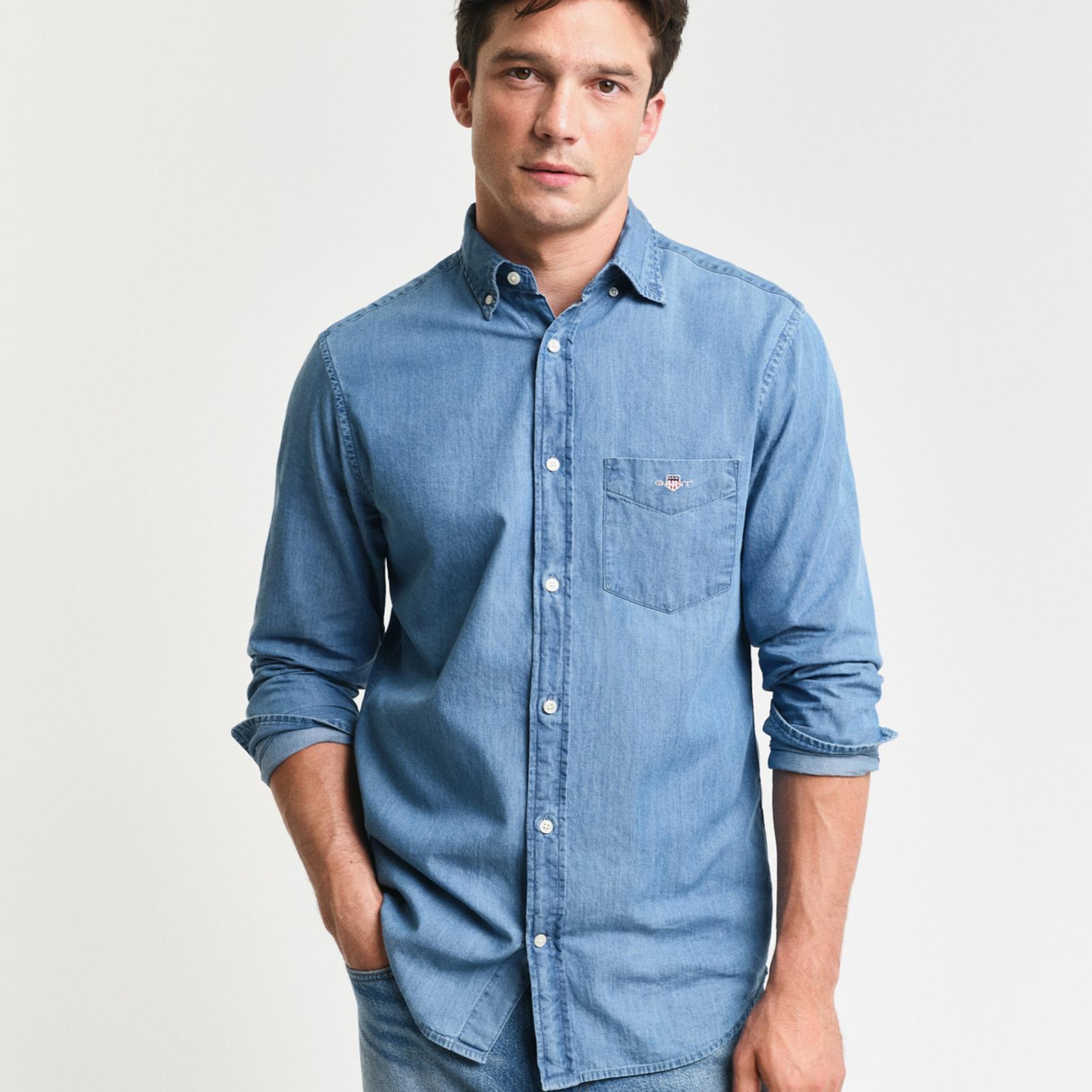 GANT Erkek Mavi Regular Fit Düğmeli Yaka Gömlek