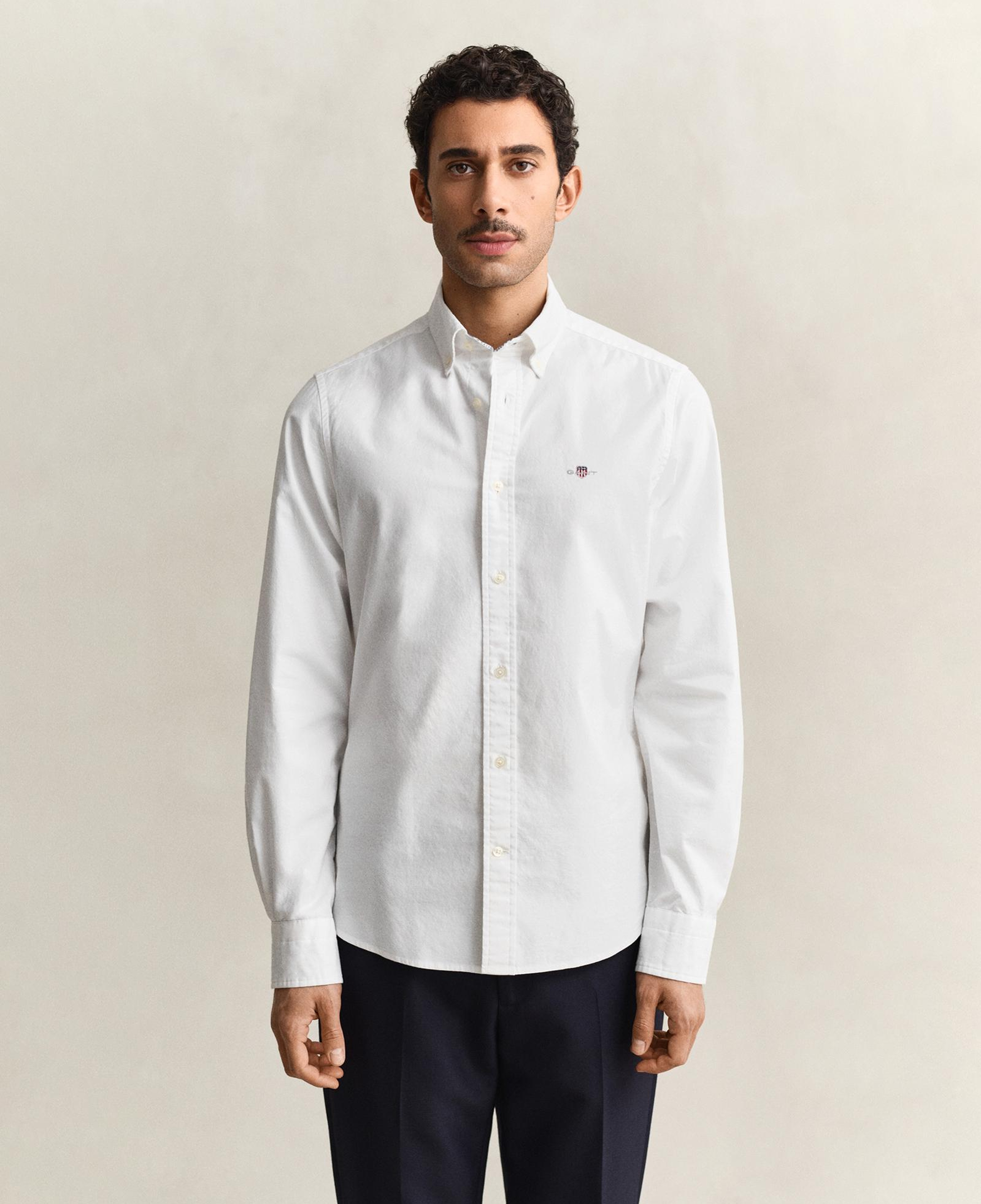 GANT Erkek Beyaz Slim Fit Çizgili Logolu Gömlek