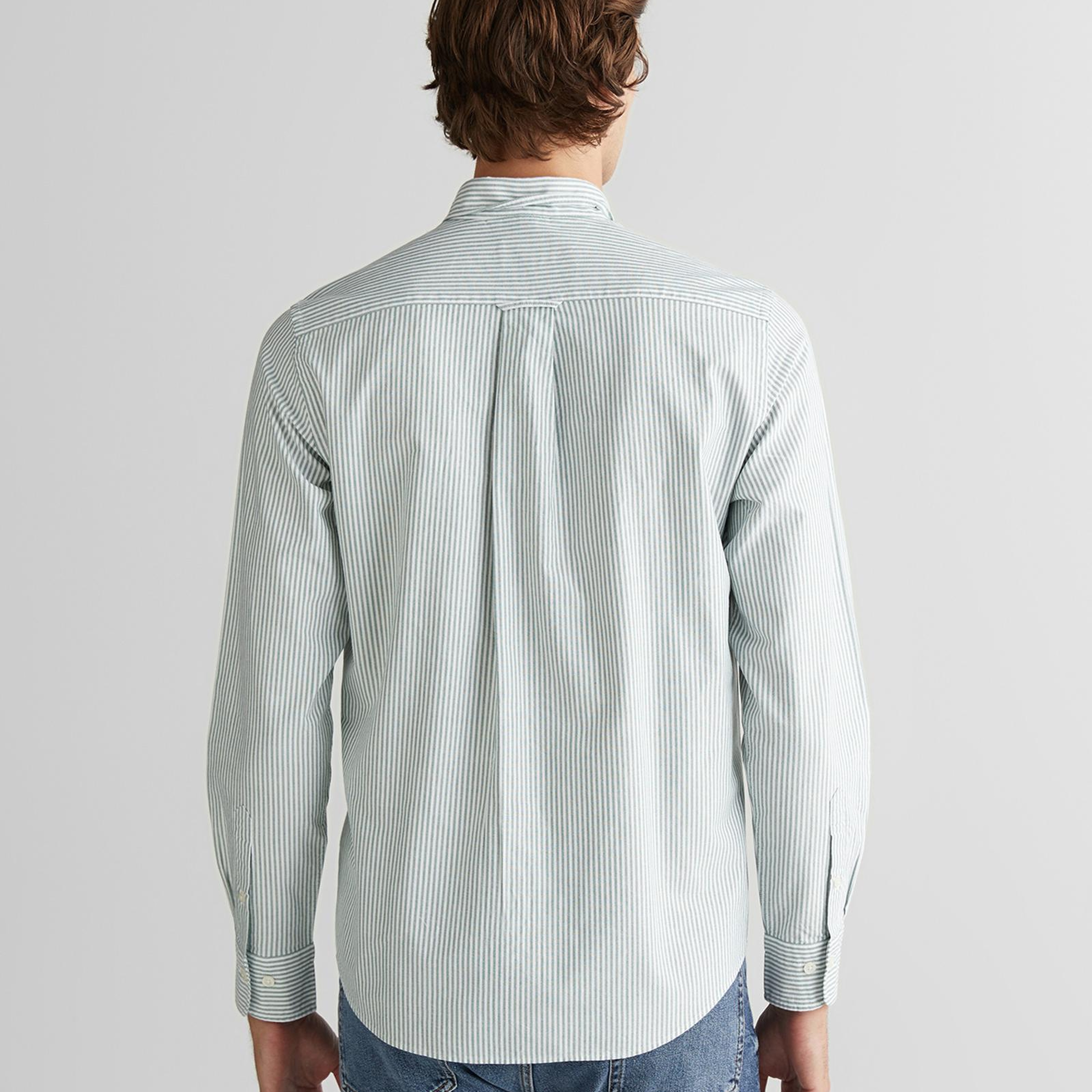 GANT Erkek Yeşil Regular Fit Düğmeli Yaka Çizgili Oxford Gömlek