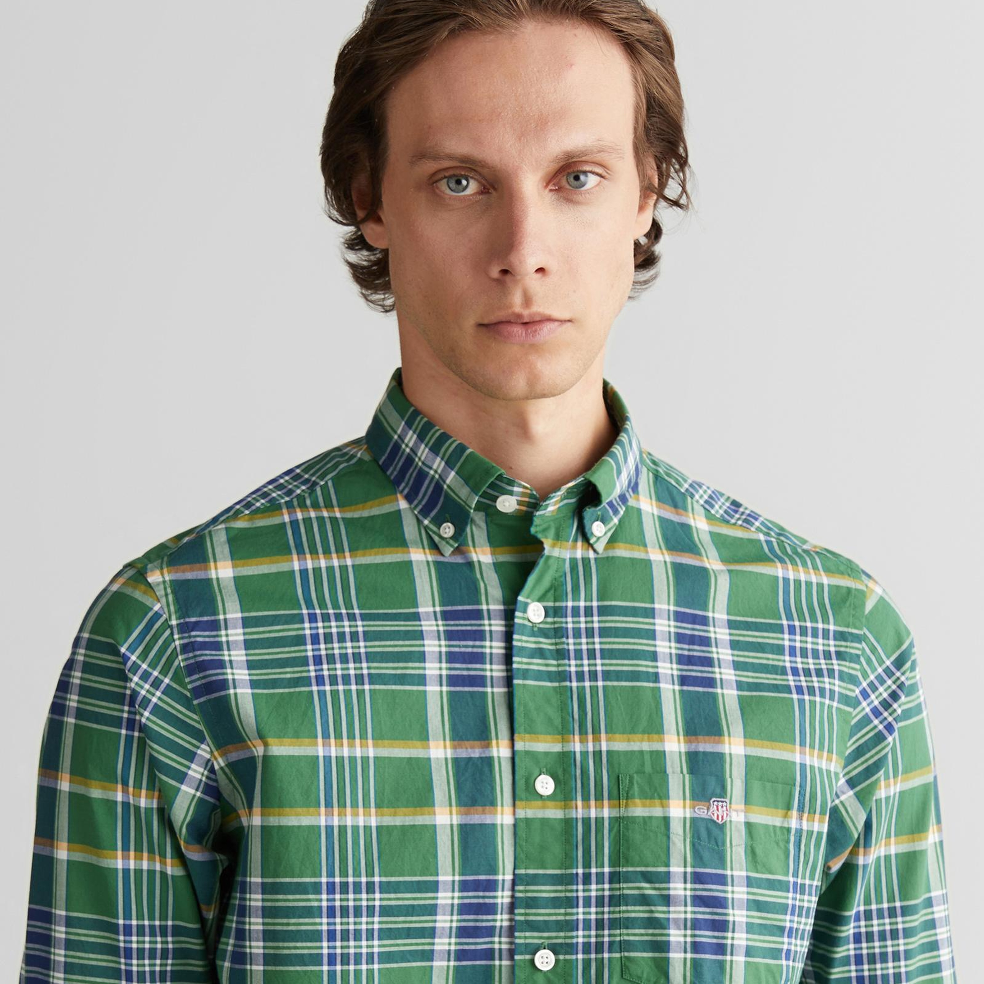 GANT Erkek Yeşil Regular Fit Düğmeli Yaka Çizgili Gömlek