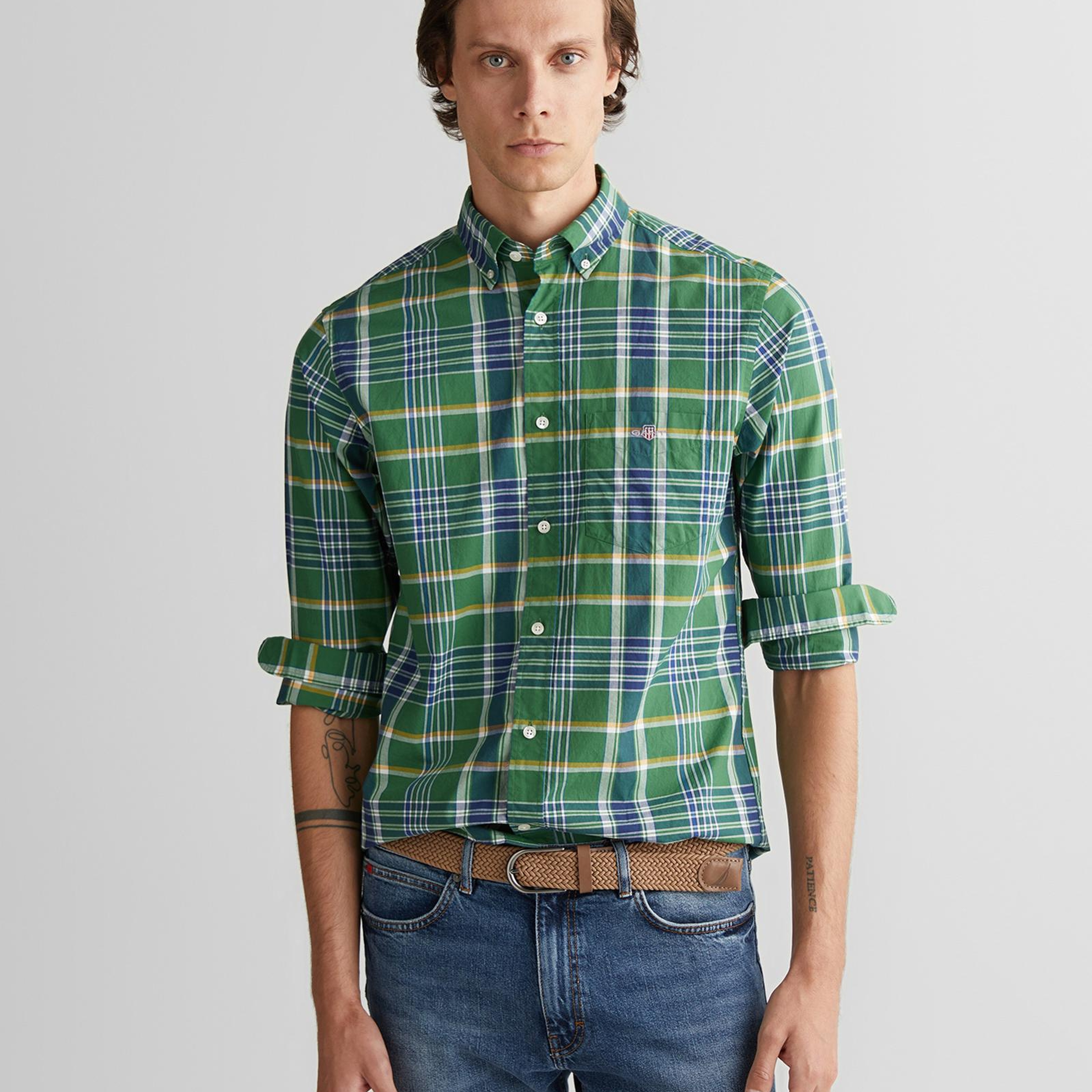 GANT Erkek Yeşil Regular Fit Düğmeli Yaka Çizgili Gömlek