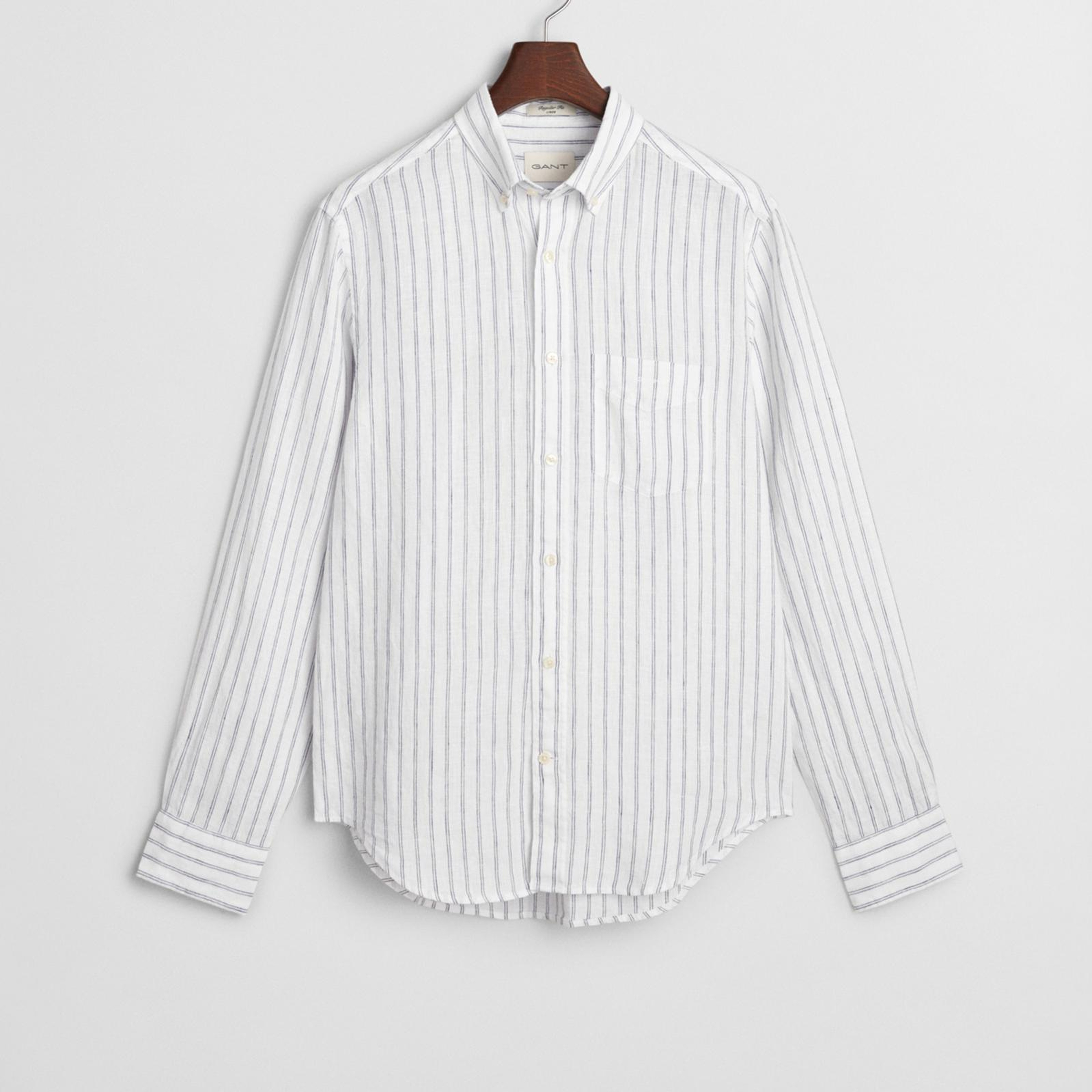 GANT Erkek Beyaz Regular Fit Düğmeli Yaka Çizgili Gömlek