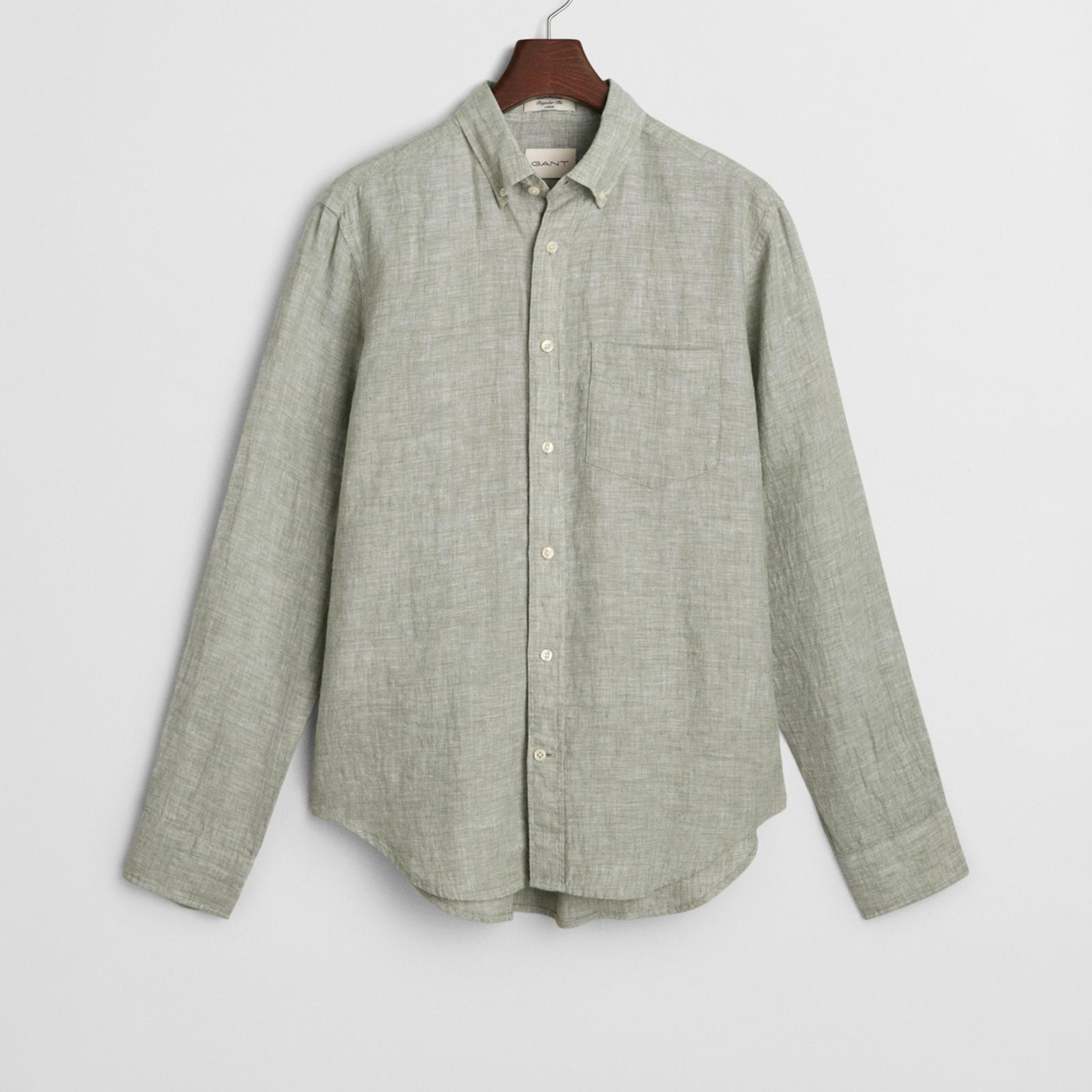 GANT Erkek Yeşil Regular Fit Düğmeli Yaka Keten Gömlek