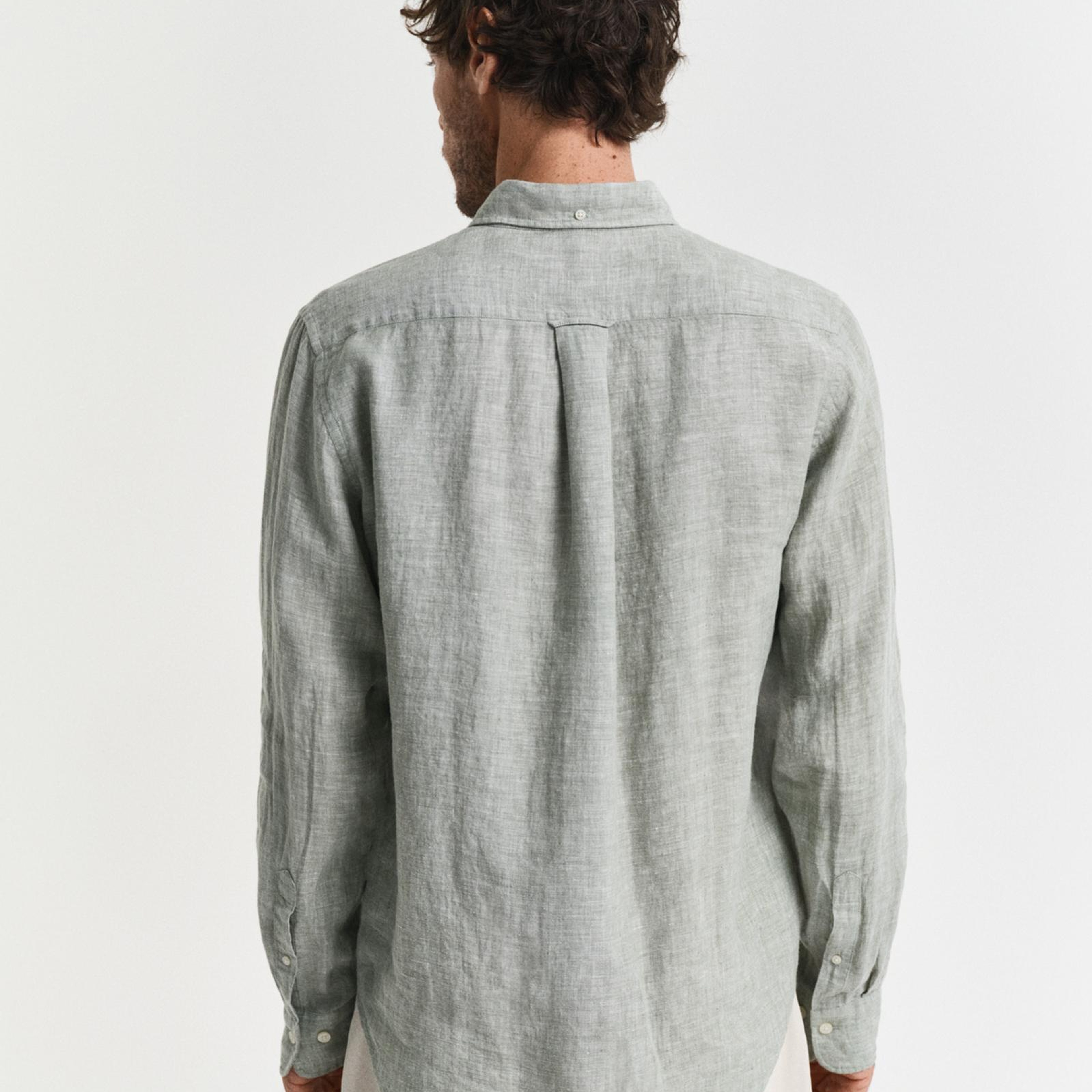 GANT Erkek Yeşil Regular Fit Düğmeli Yaka Keten Gömlek