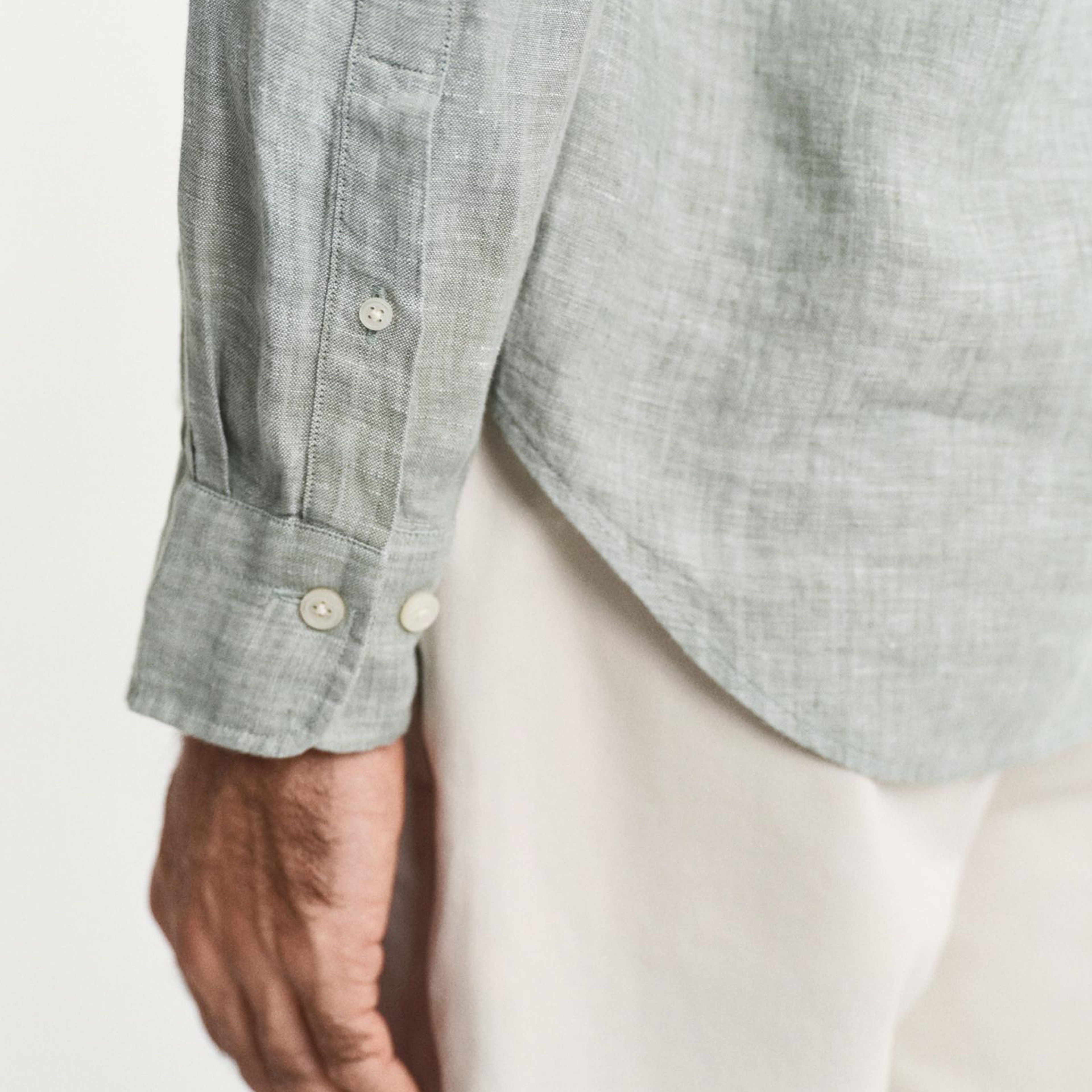 GANT Erkek Yeşil Regular Fit Düğmeli Yaka Keten Gömlek