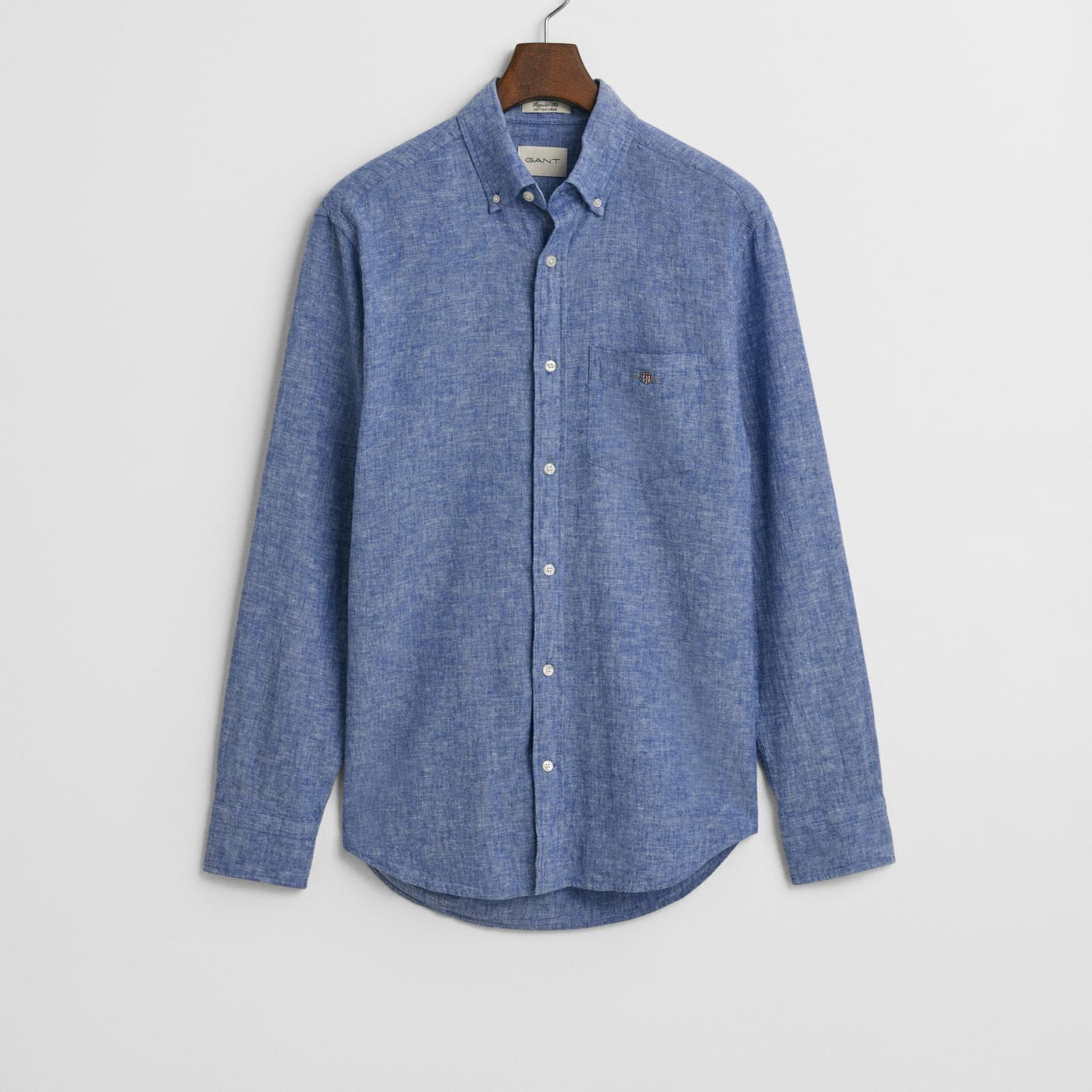 GANT Erkek Lacivert Regular Fit Düğmeli Yaka Keten Gömlek
