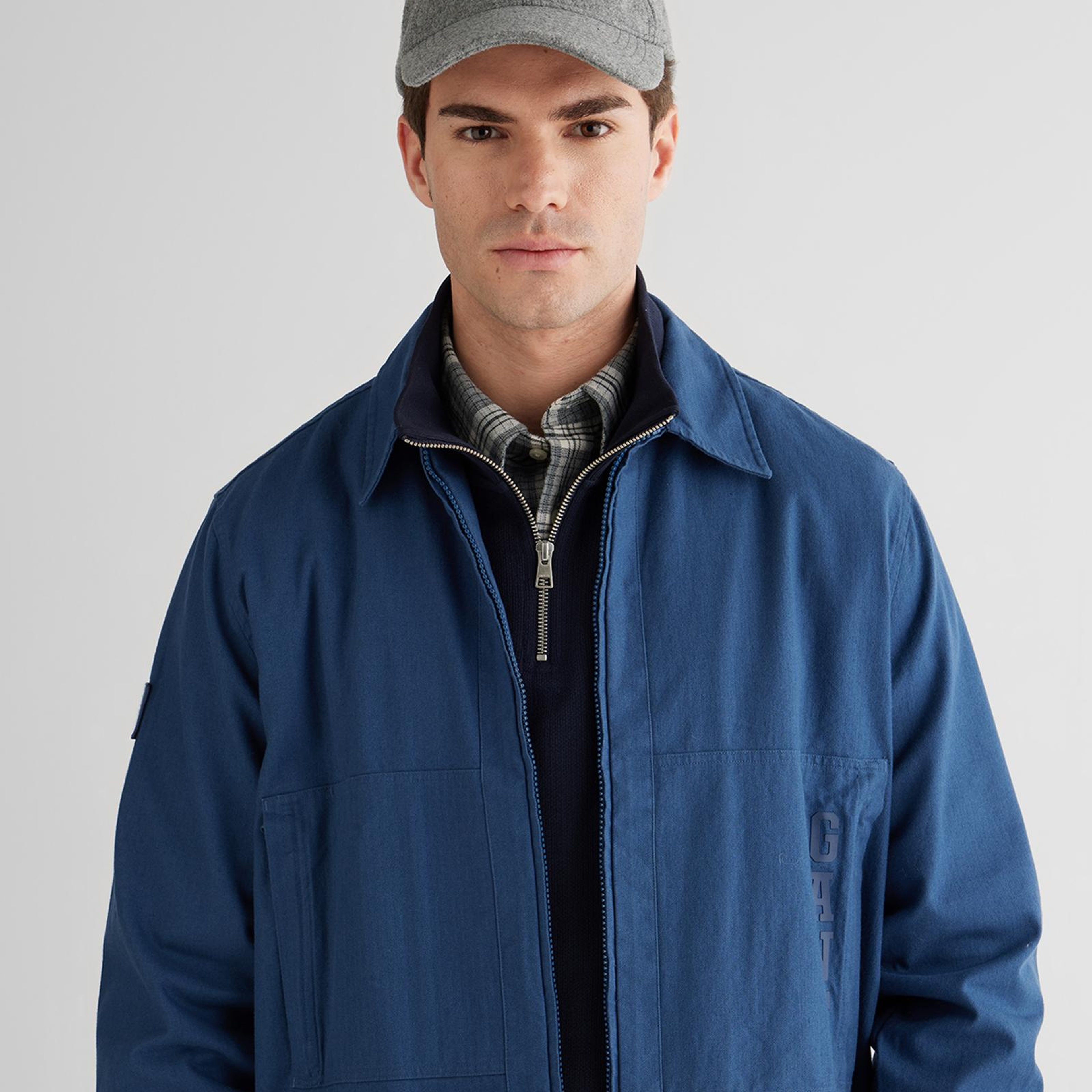 GANT Erkek Mavi Oversize Fit Fermuarlı Logolu Gömlek