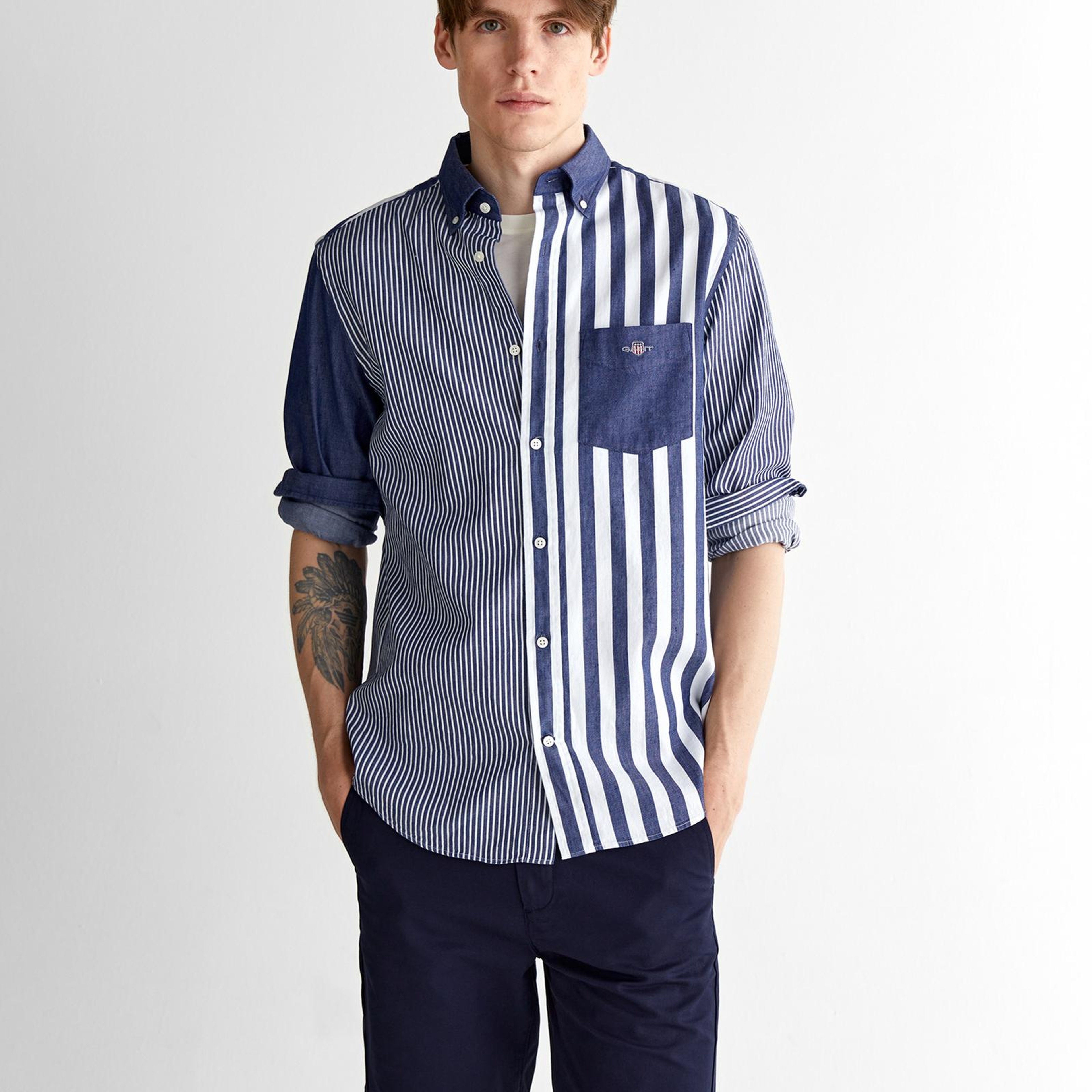 GANT Erkek Mavi Regular Fit Düğmeli Yaka Çizgili Gömlek