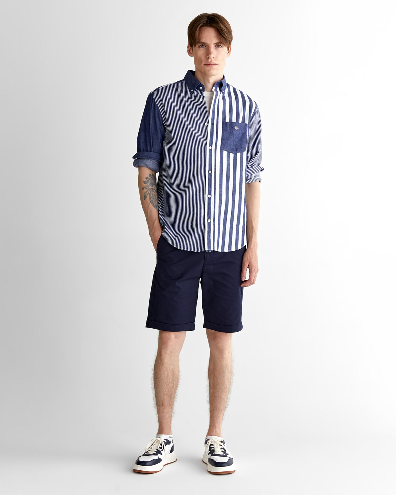 GANT Erkek Mavi Regular Fit Düğmeli Yaka Çizgili Gömlek