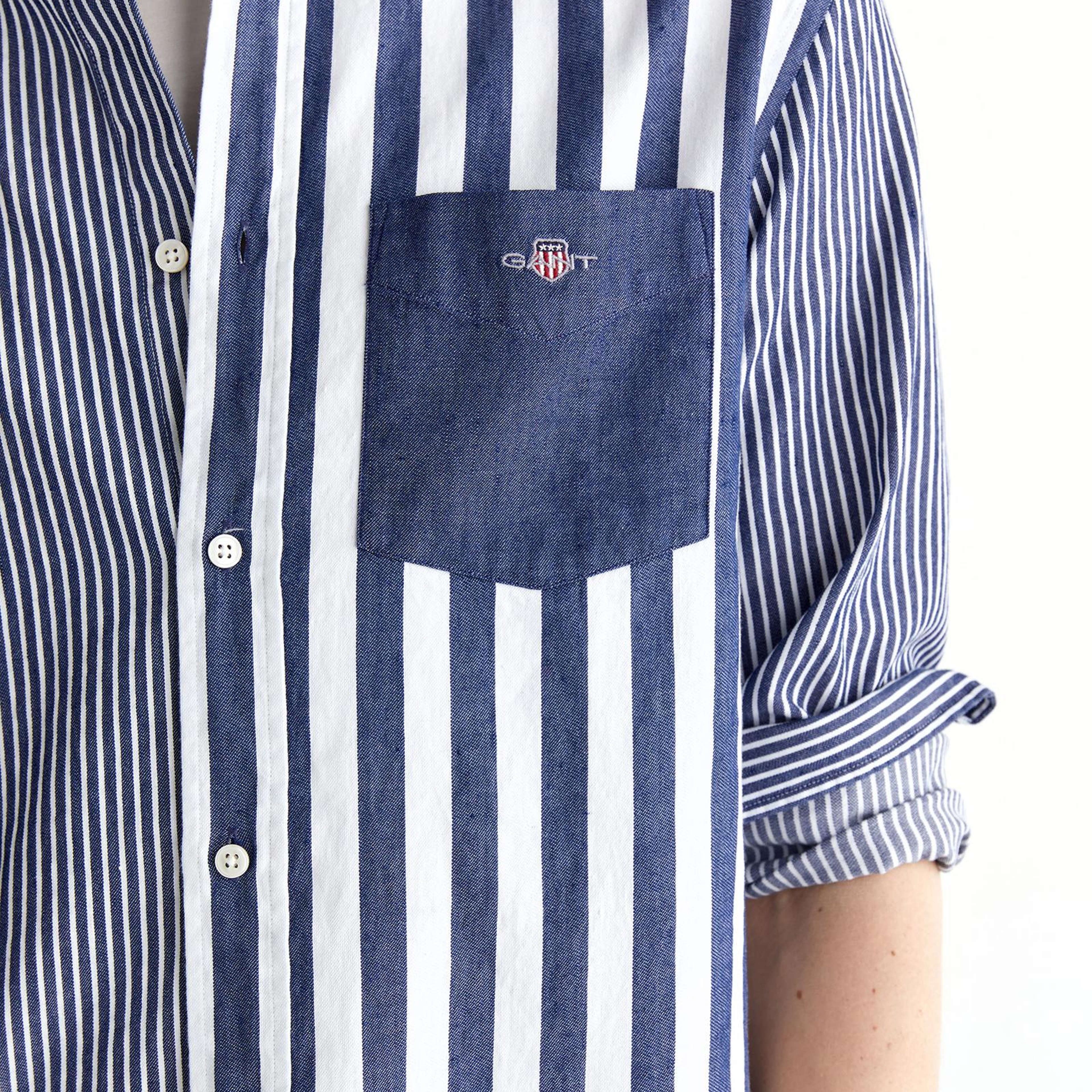 GANT Erkek Mavi Regular Fit Düğmeli Yaka Çizgili Gömlek
