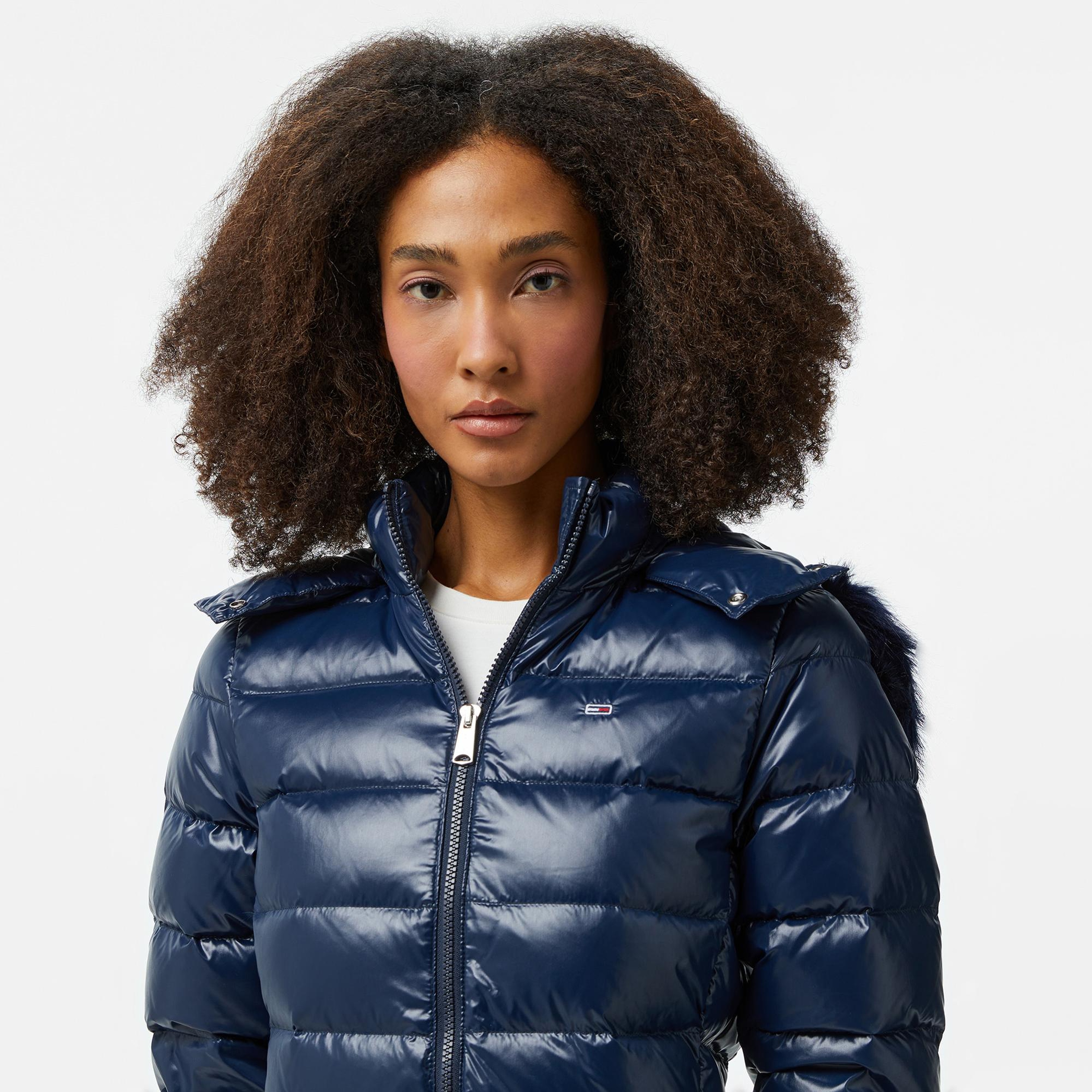 Tommy Hilfiger Jeans Tonal Hooded Down Kadın Lacivert Ceket