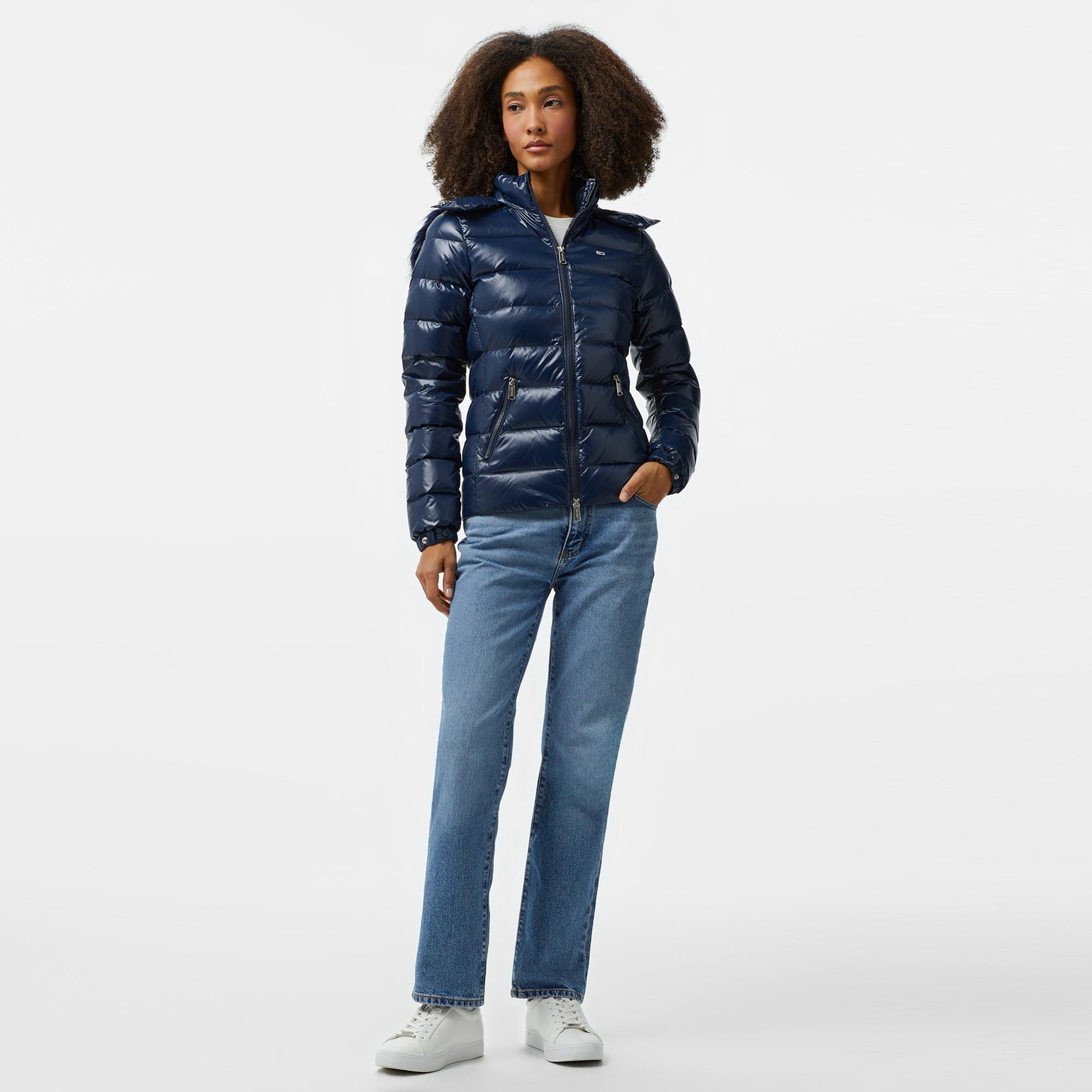 Tommy Hilfiger Jeans Tonal Hooded Down Kadın Lacivert Ceket