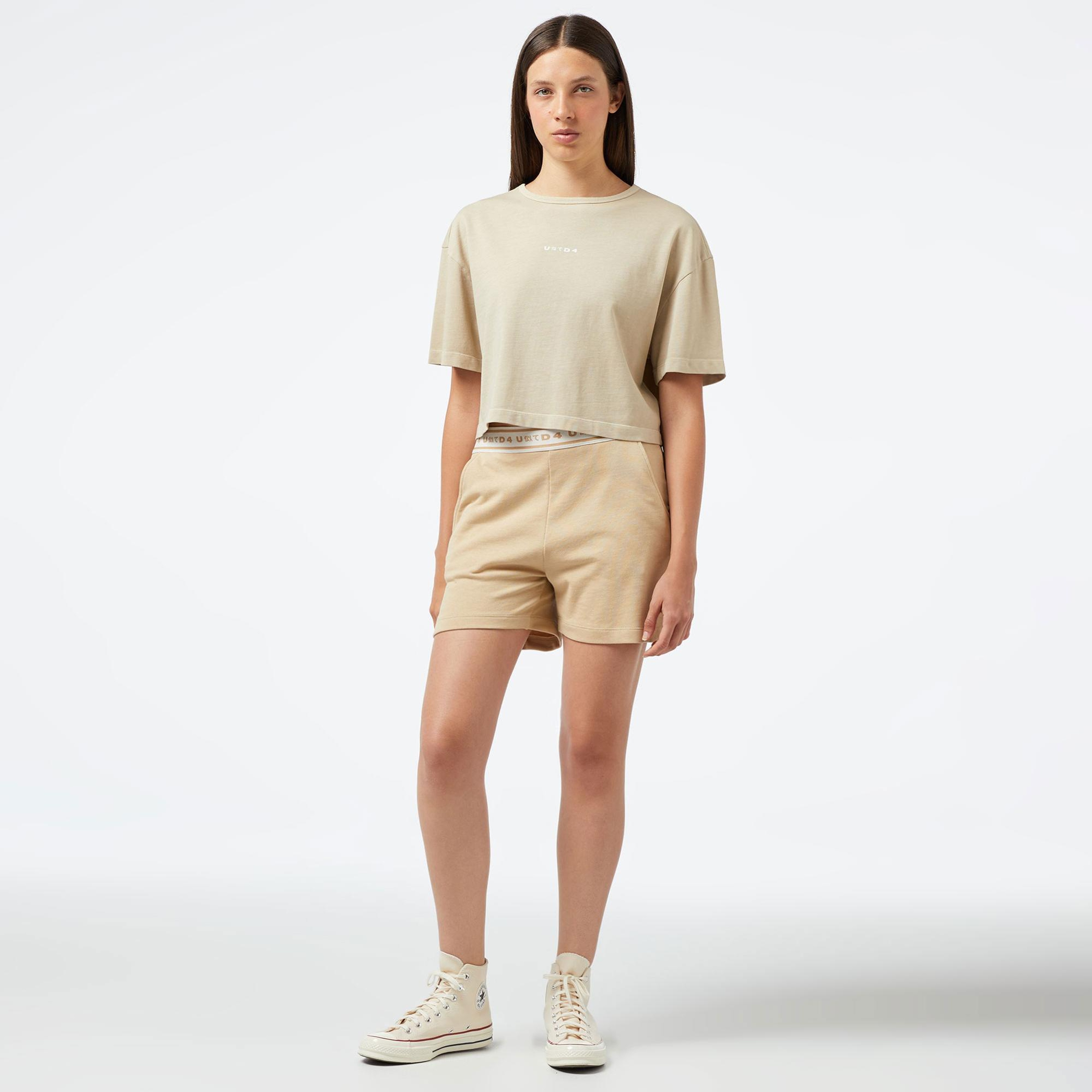 United4 Essentials Kadın Bej Crop Tişört