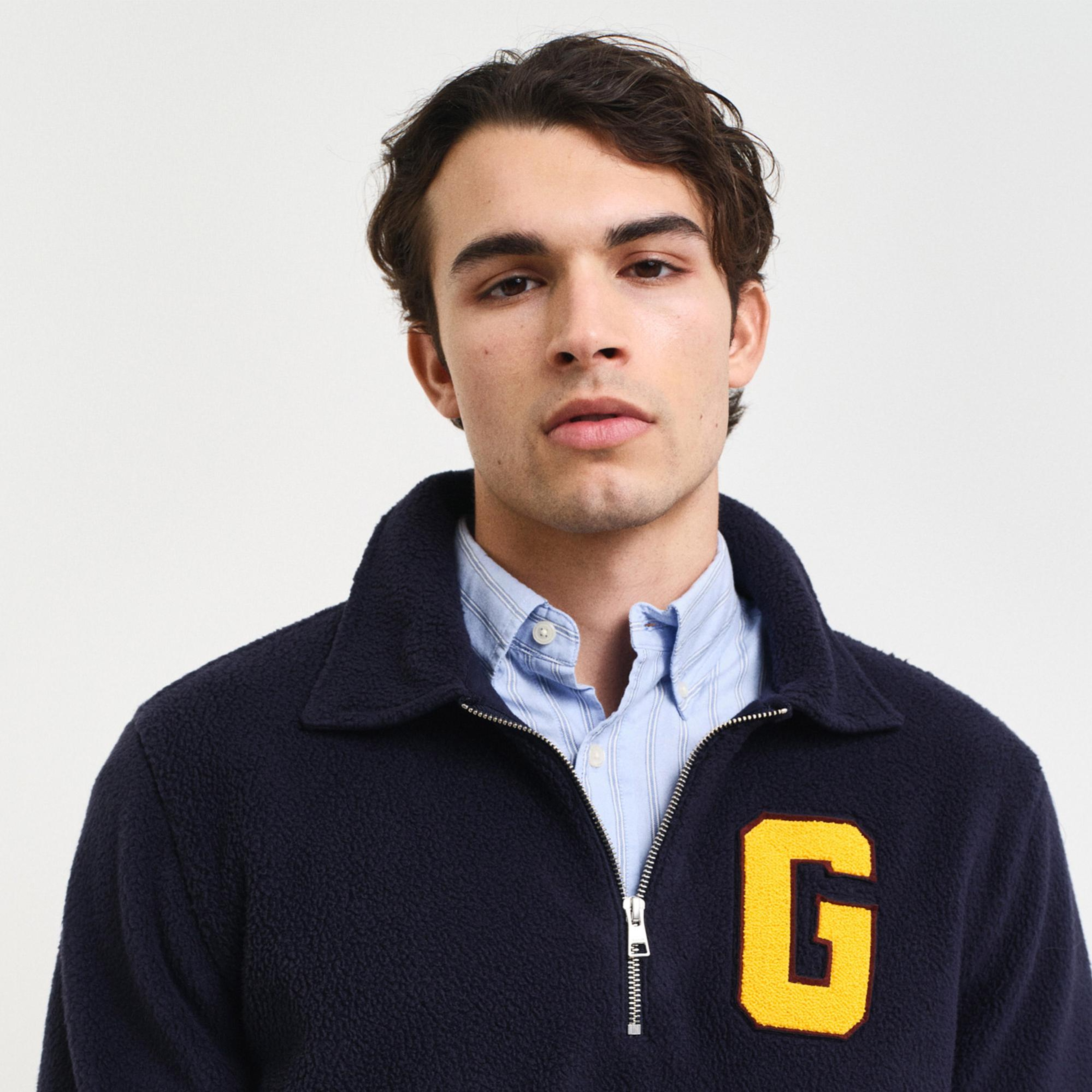 GANT Erkek Lacivert Regular Fit Yarım Fermuarlı Logolu Sweatshirt