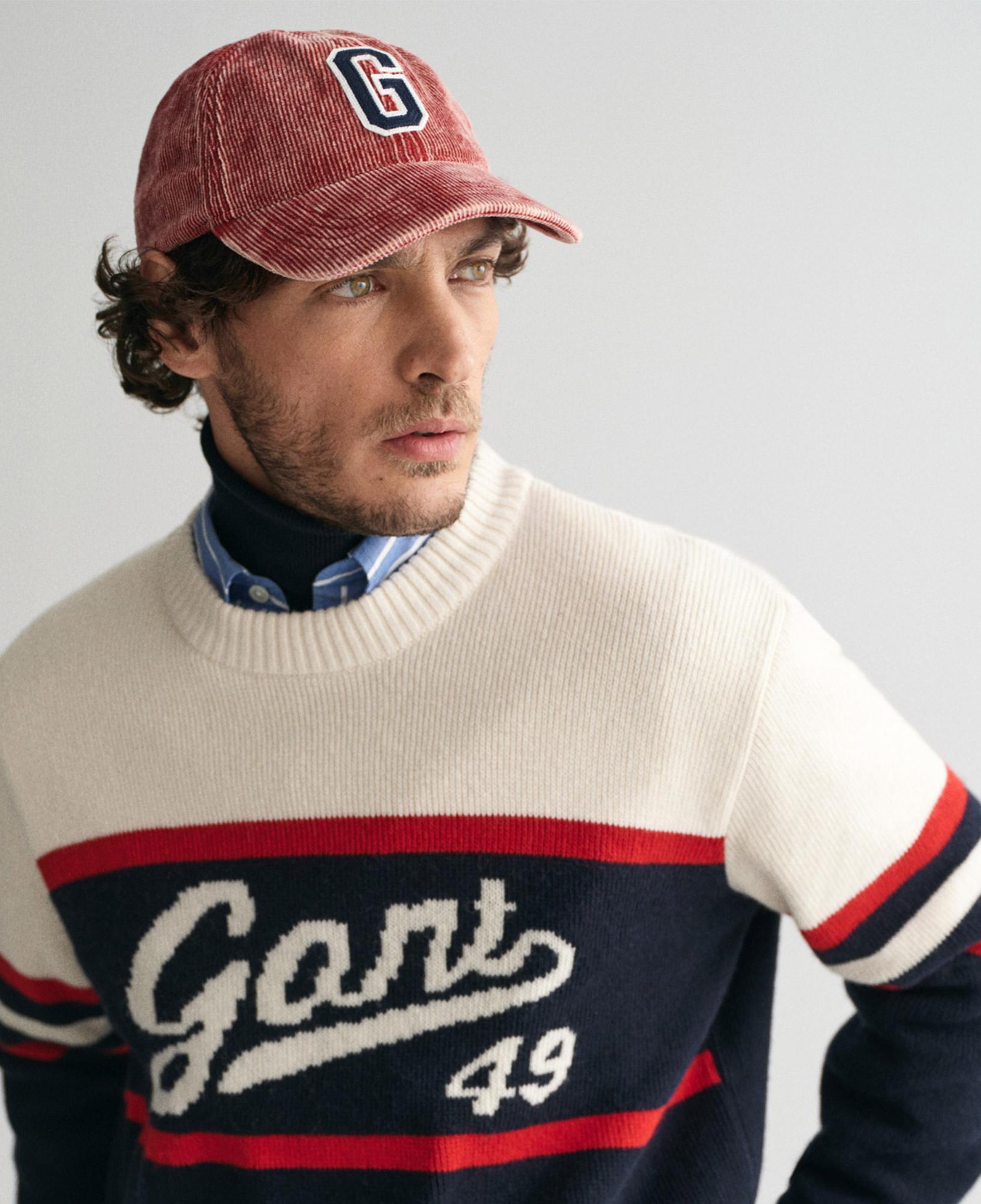 GANT Erkek Lacivert Relaxed Fit Bisiklet Yaka Logolu Kazak