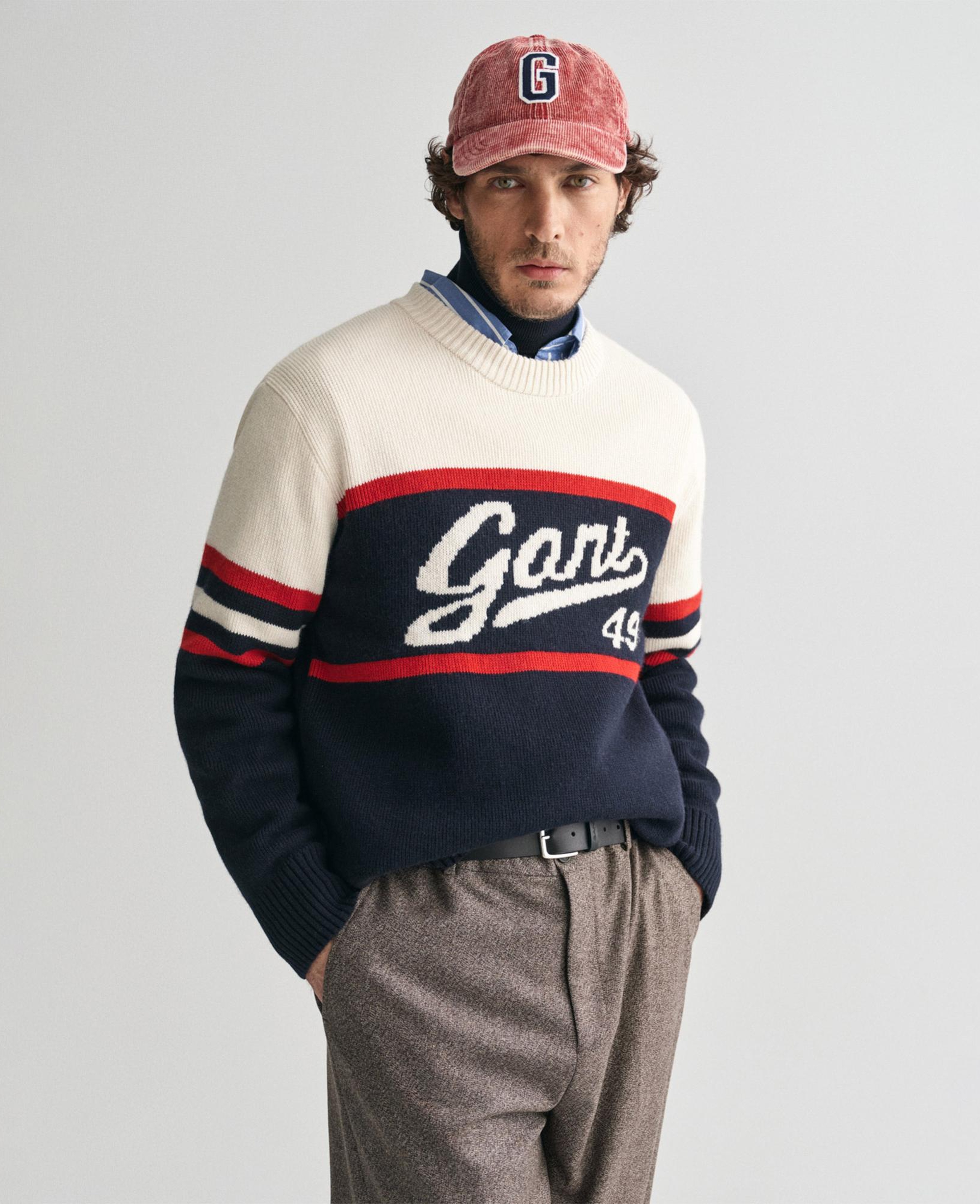 GANT Erkek Lacivert Relaxed Fit Bisiklet Yaka Logolu Kazak