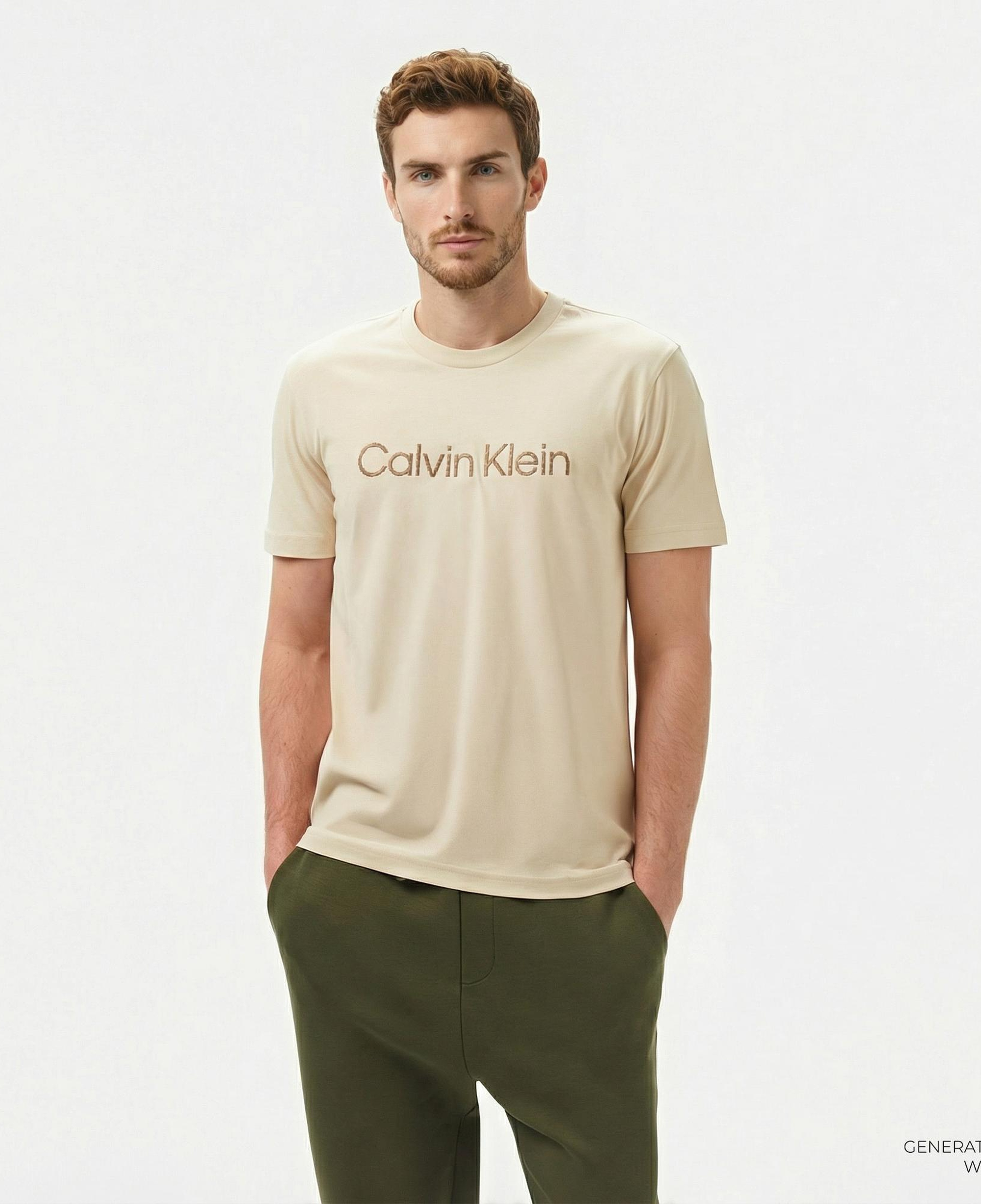 Calvin Klein Erkek Bej T-Shirt