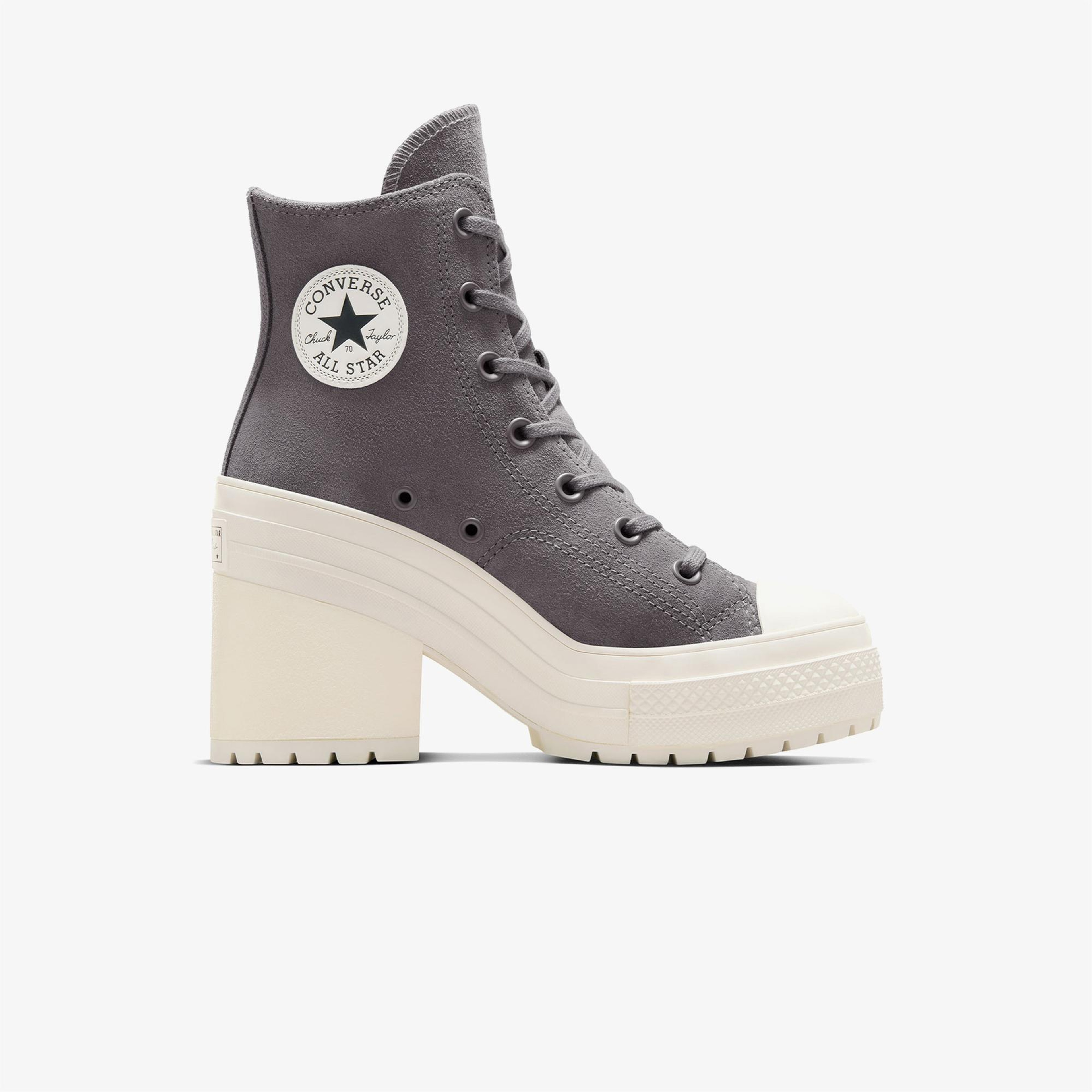 Converse Chuck 70 De Luxe Heel Unisex Gri Deri Platform Sneaker