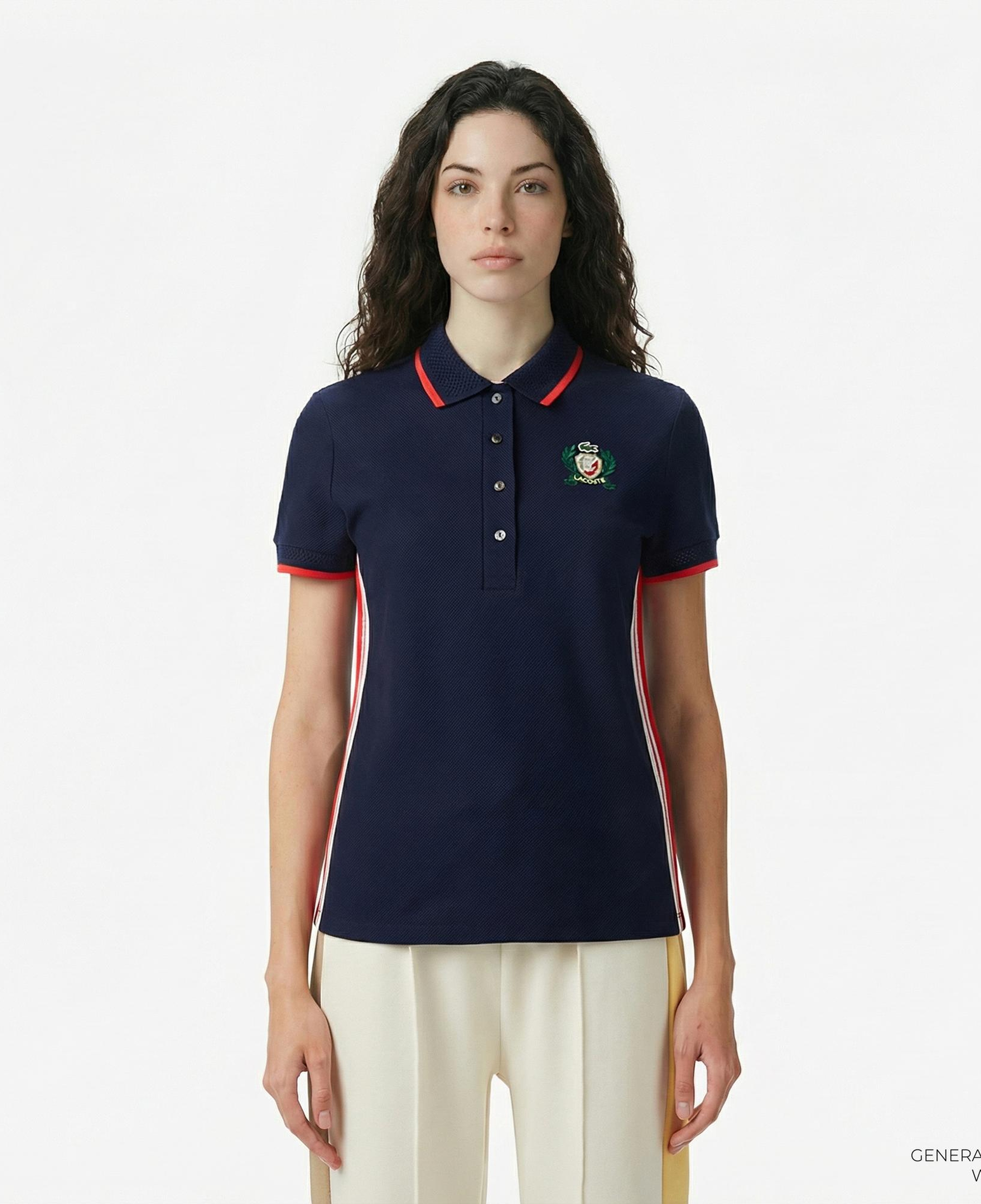 Lacoste Kadın Slim Fit Renk Bloklu Lacivert Polo