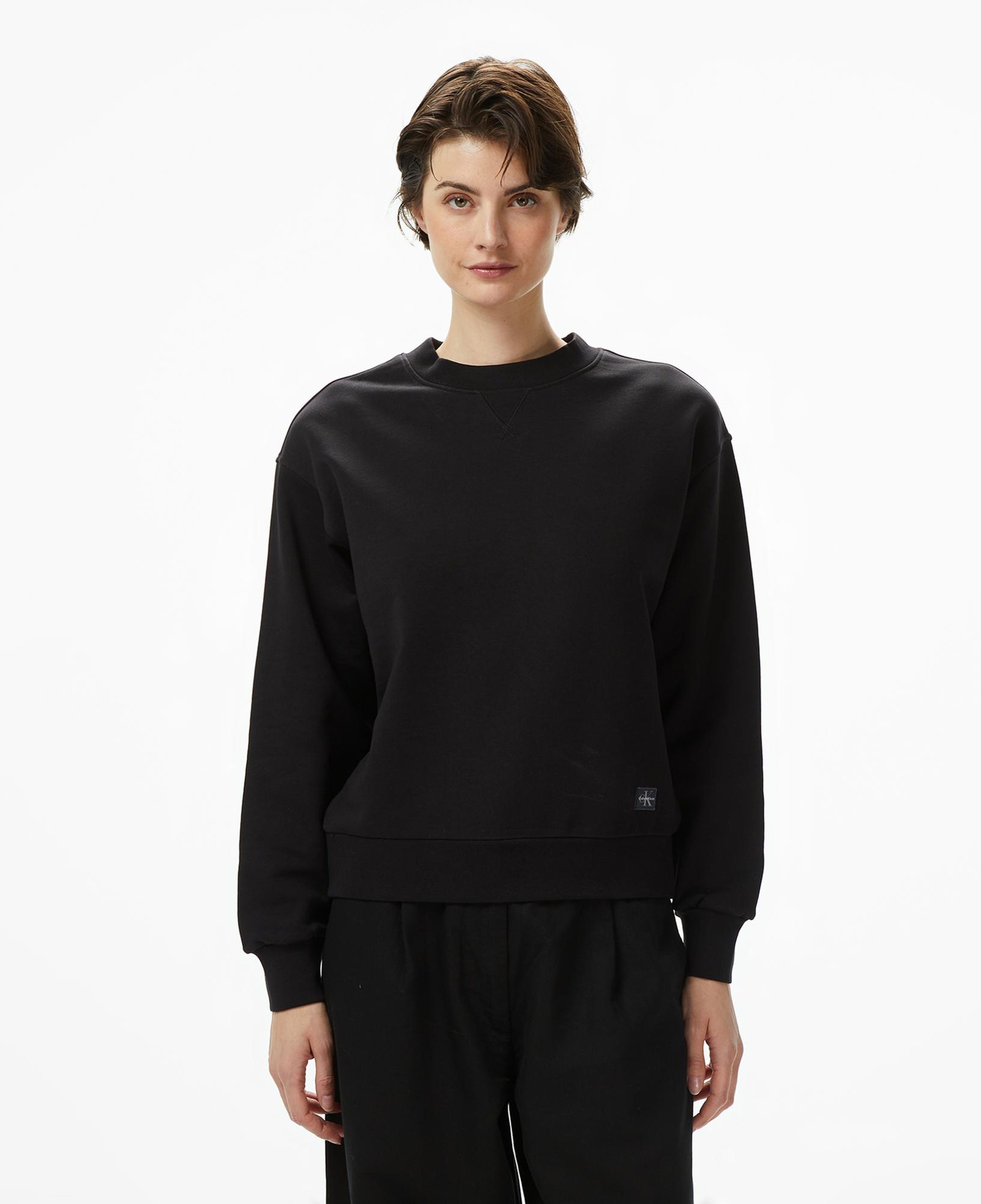 Calvin Klein Badge Logo Terry Crew Kadın Siyah Sweatshirt