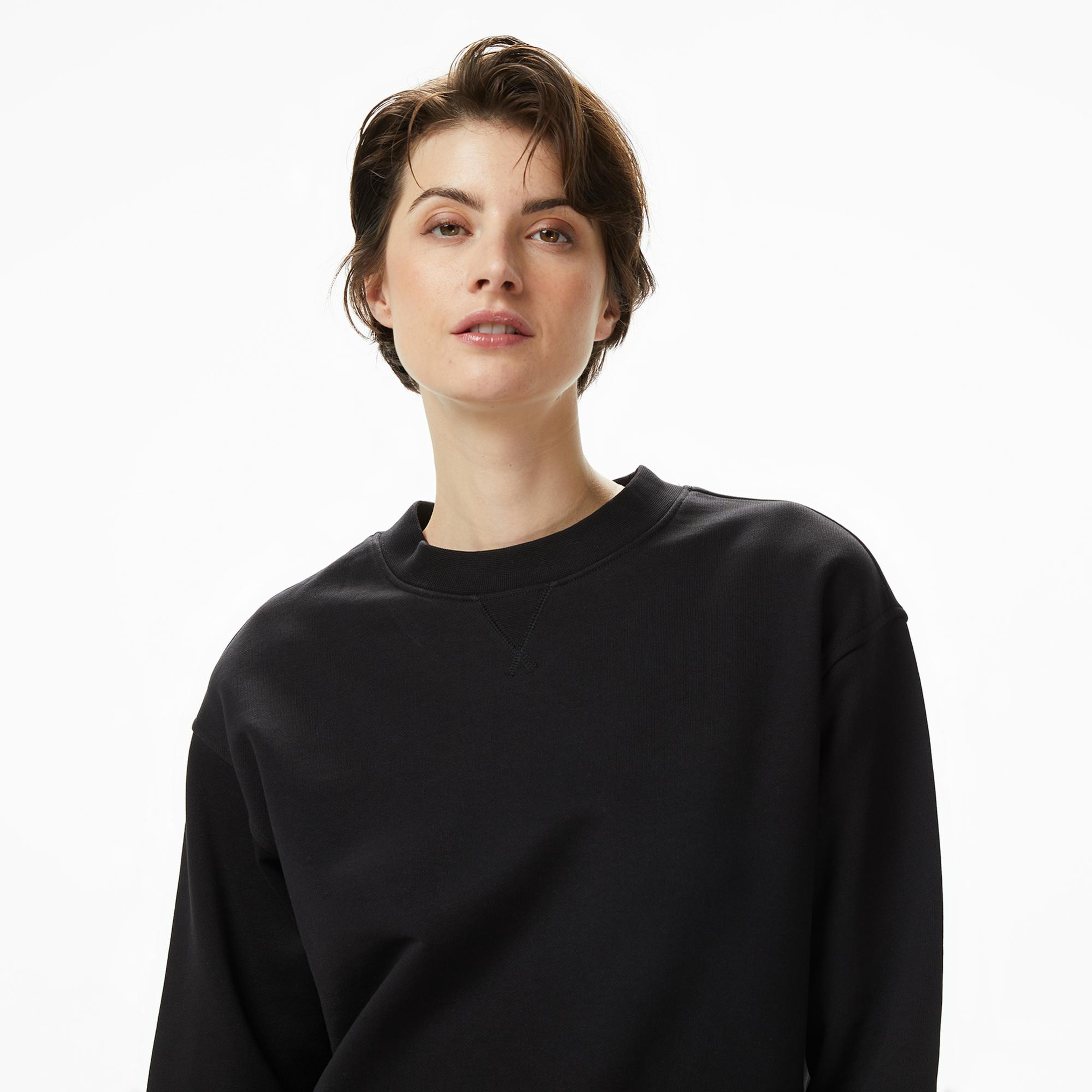 Calvin Klein Badge Logo Terry Crew Kadın Siyah Sweatshirt