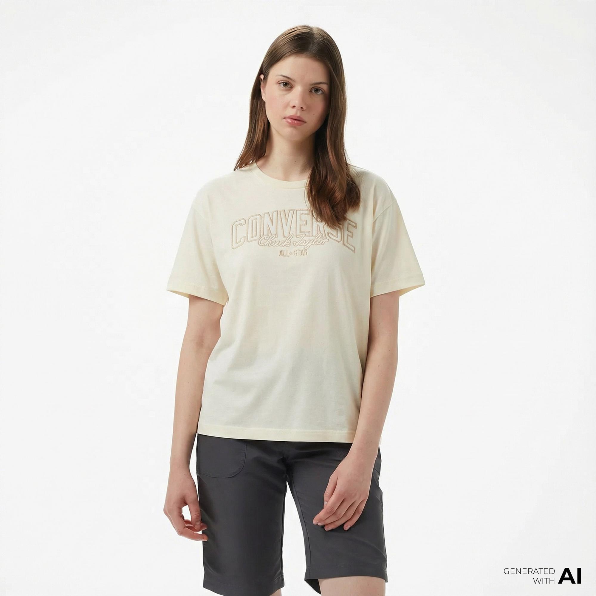 Converse Kadın Baskılı Krem T-Shirt