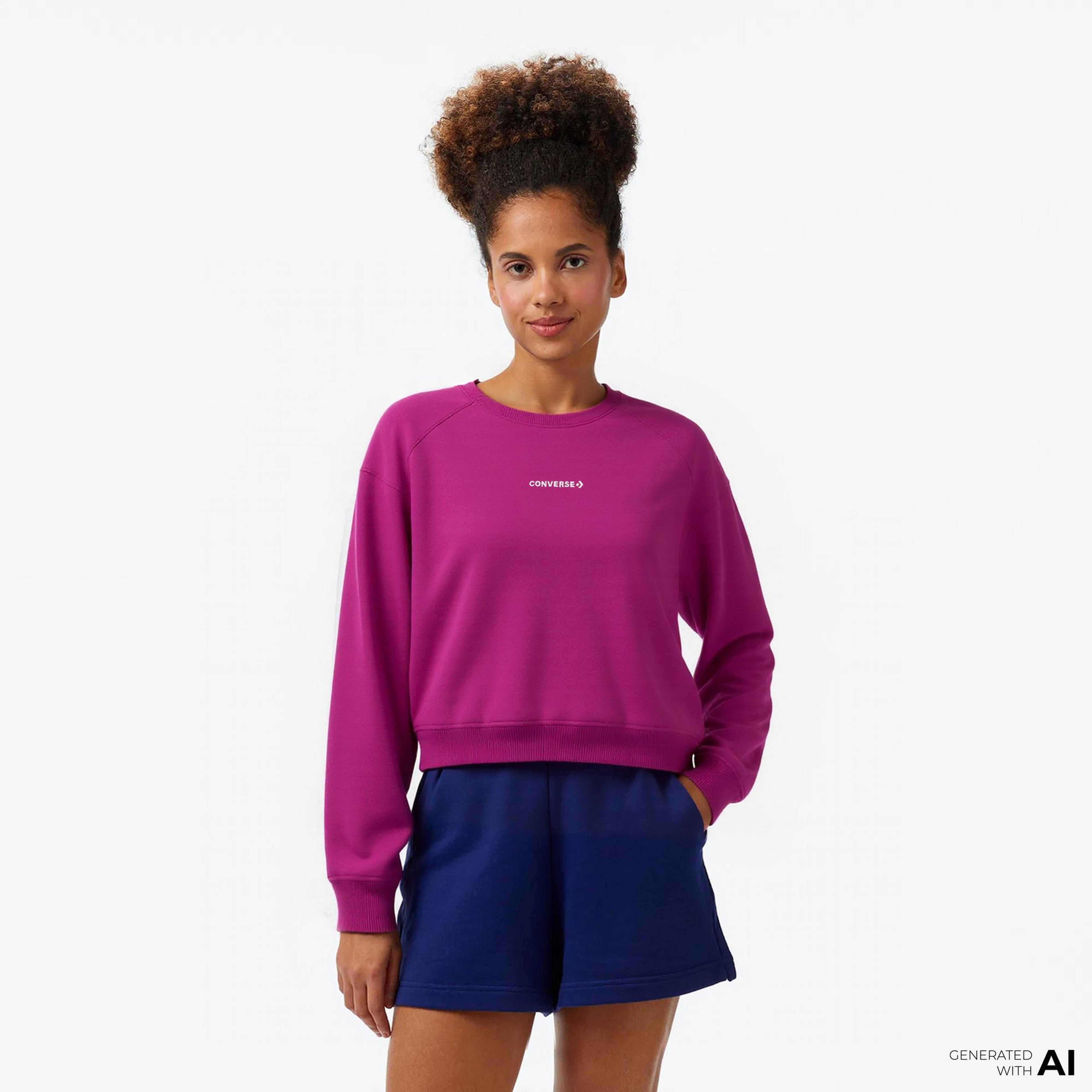 Converse Kadın Baskılı Mor Sweatshirt