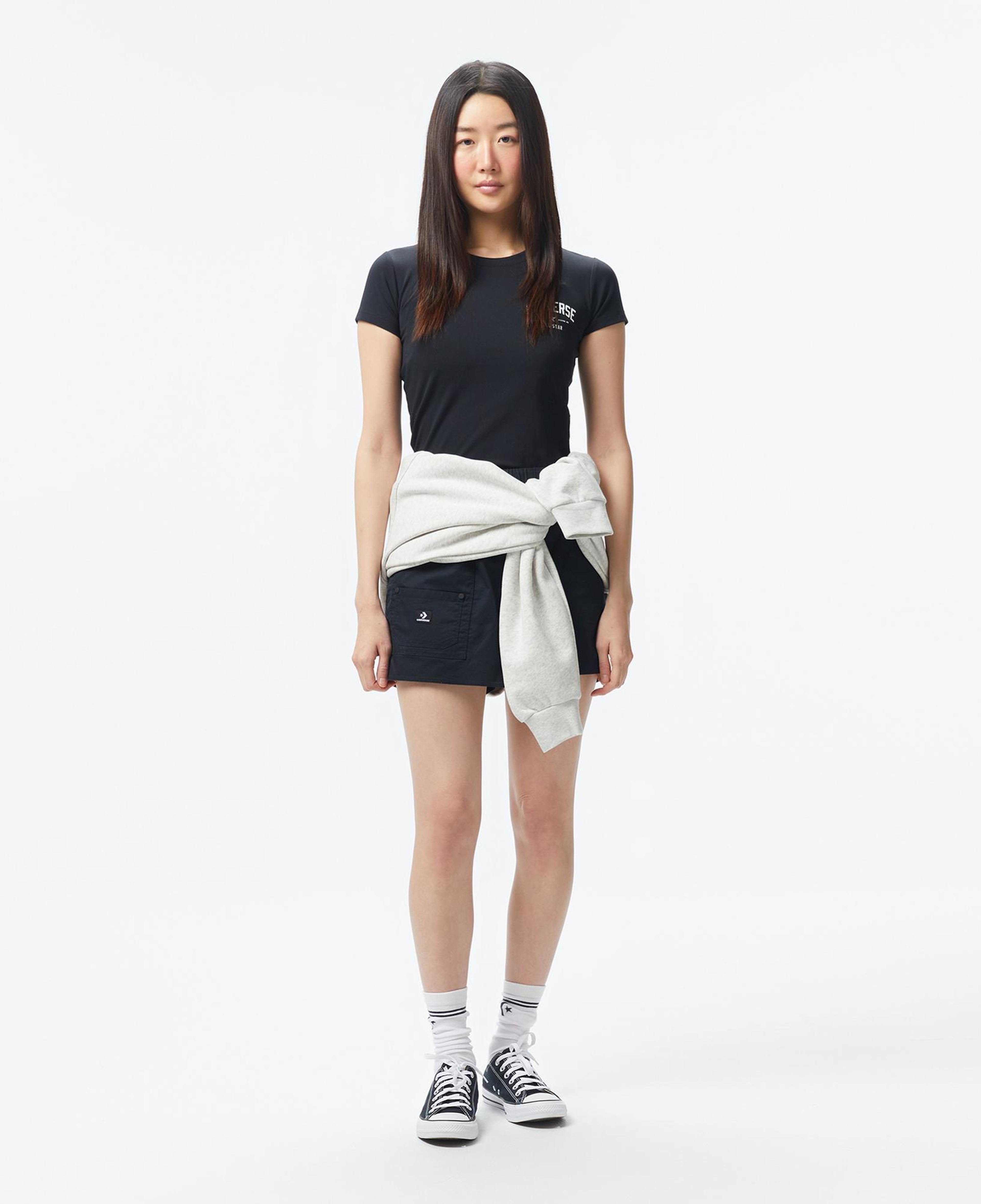 Converse Kadın Slim Fit Baskılı Siyah T-Shirt