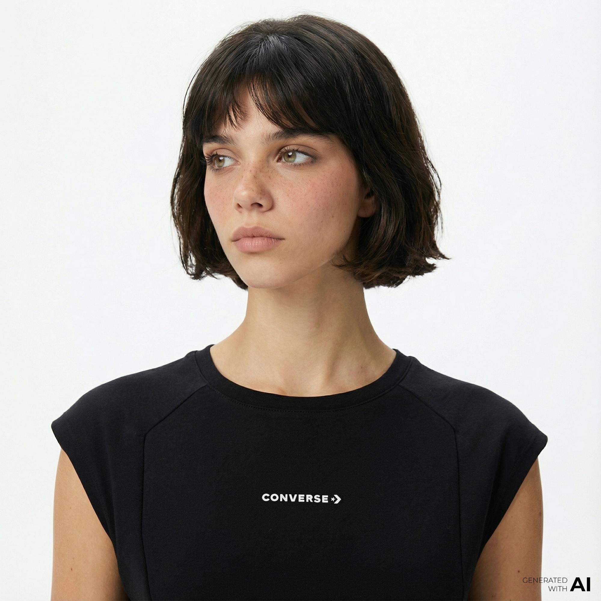 Converse Star Chevron Baskılı Kadın Siyah T-Shirt