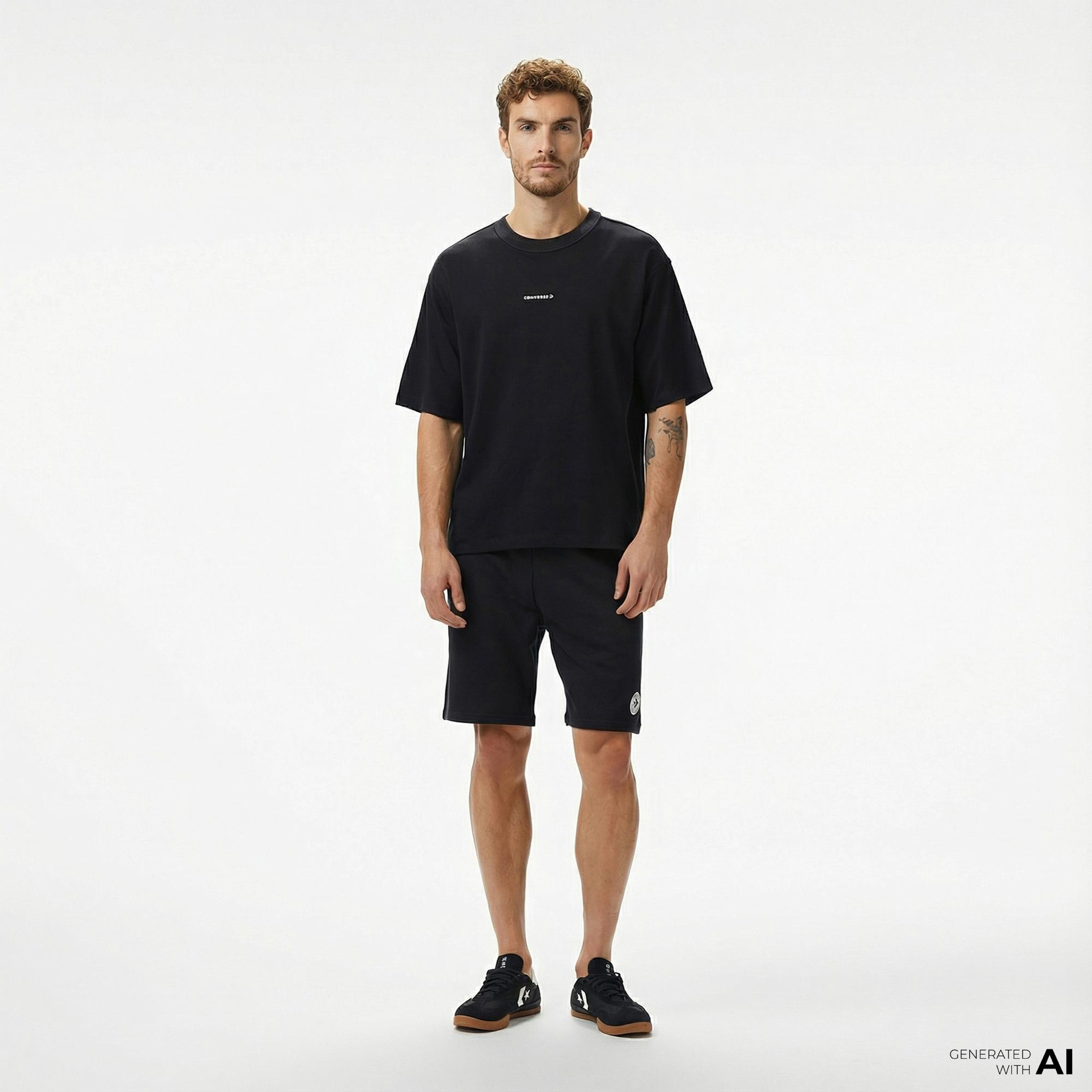 Converse Star Chevron Baskılı Oversize Fit Erkek Siyah T-Shirt