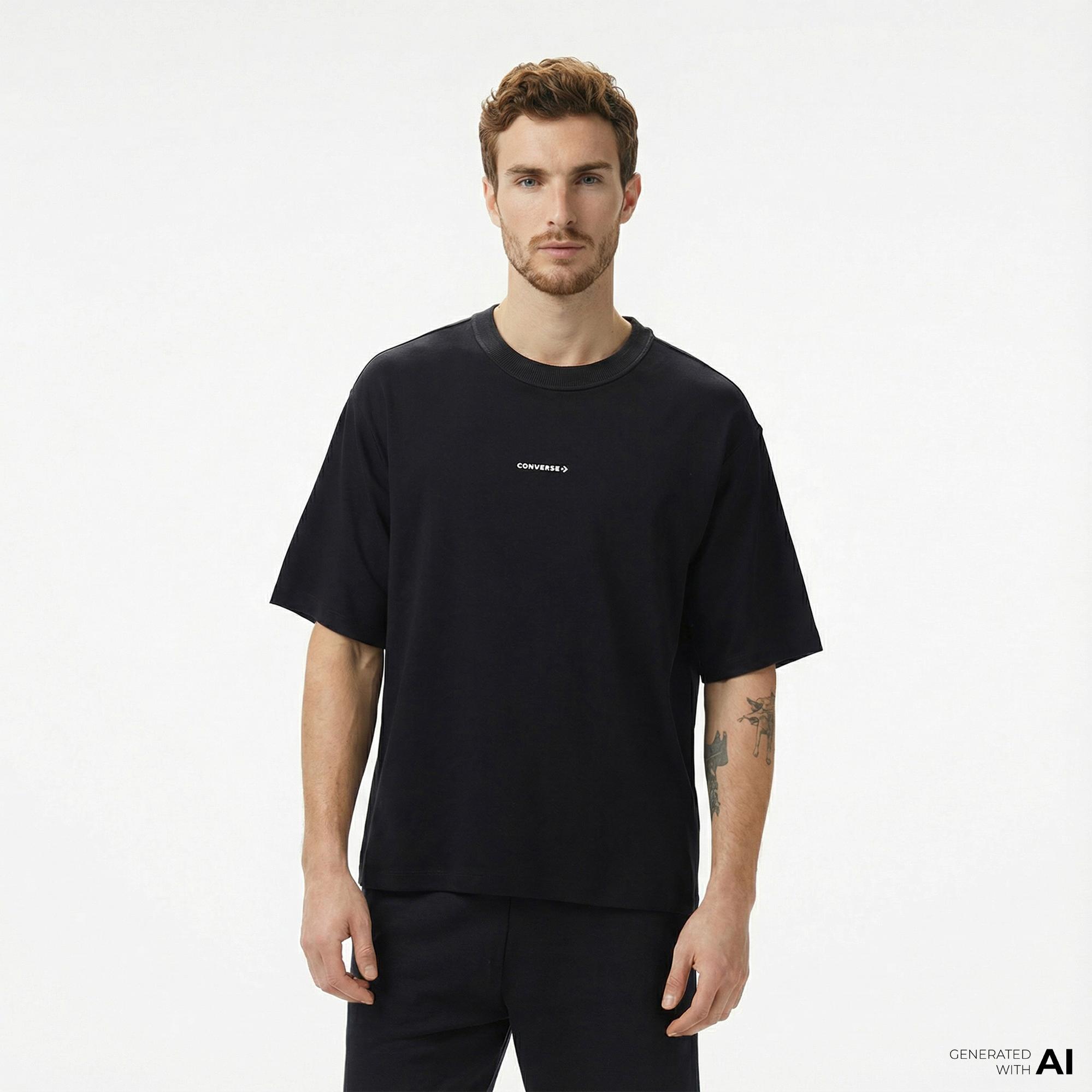 Converse Star Chevron Baskılı Oversize Fit Erkek Siyah T-Shirt