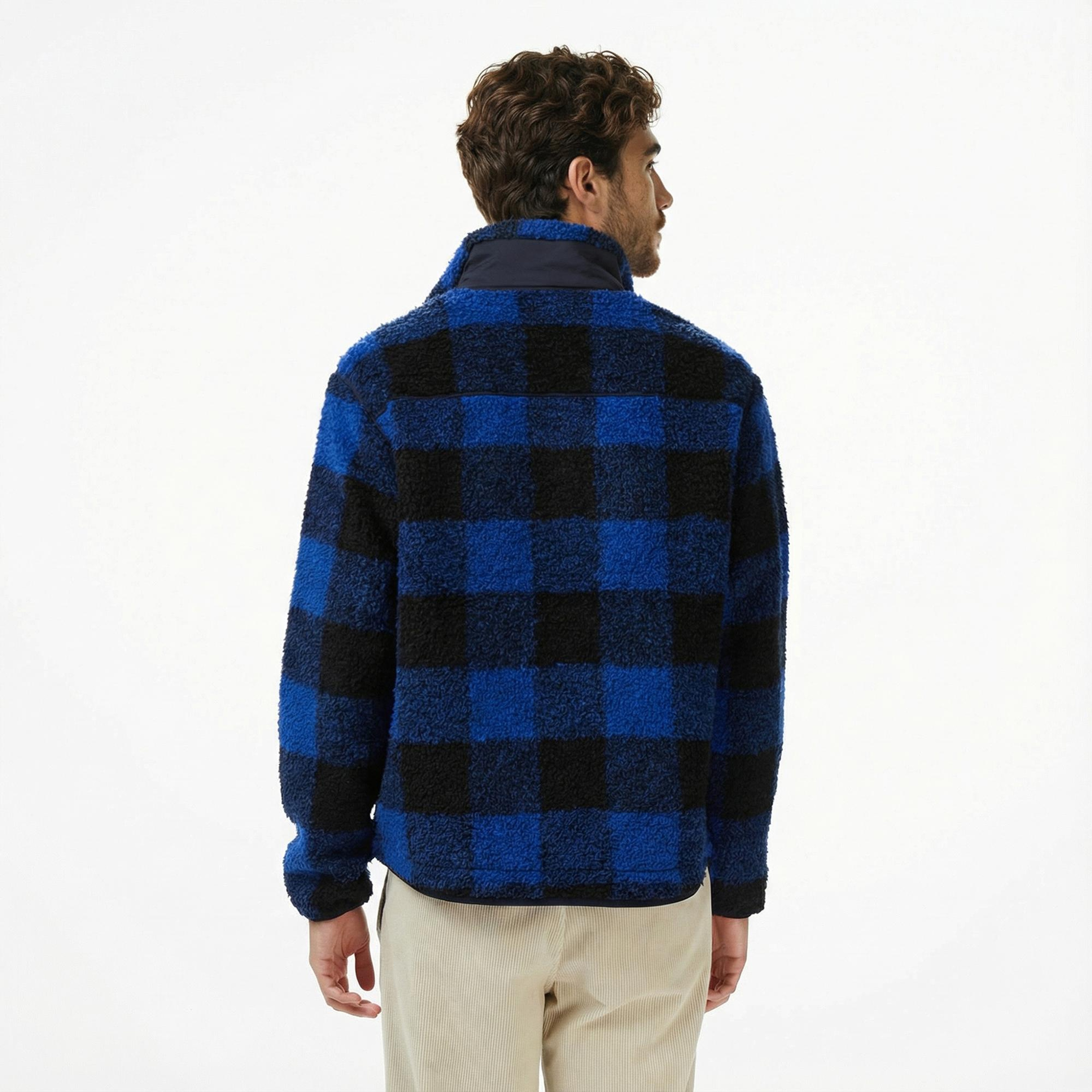 Tommy Hilfiger Teddy Fleece Check Pull Over Erkek Mavi Sweatshirt