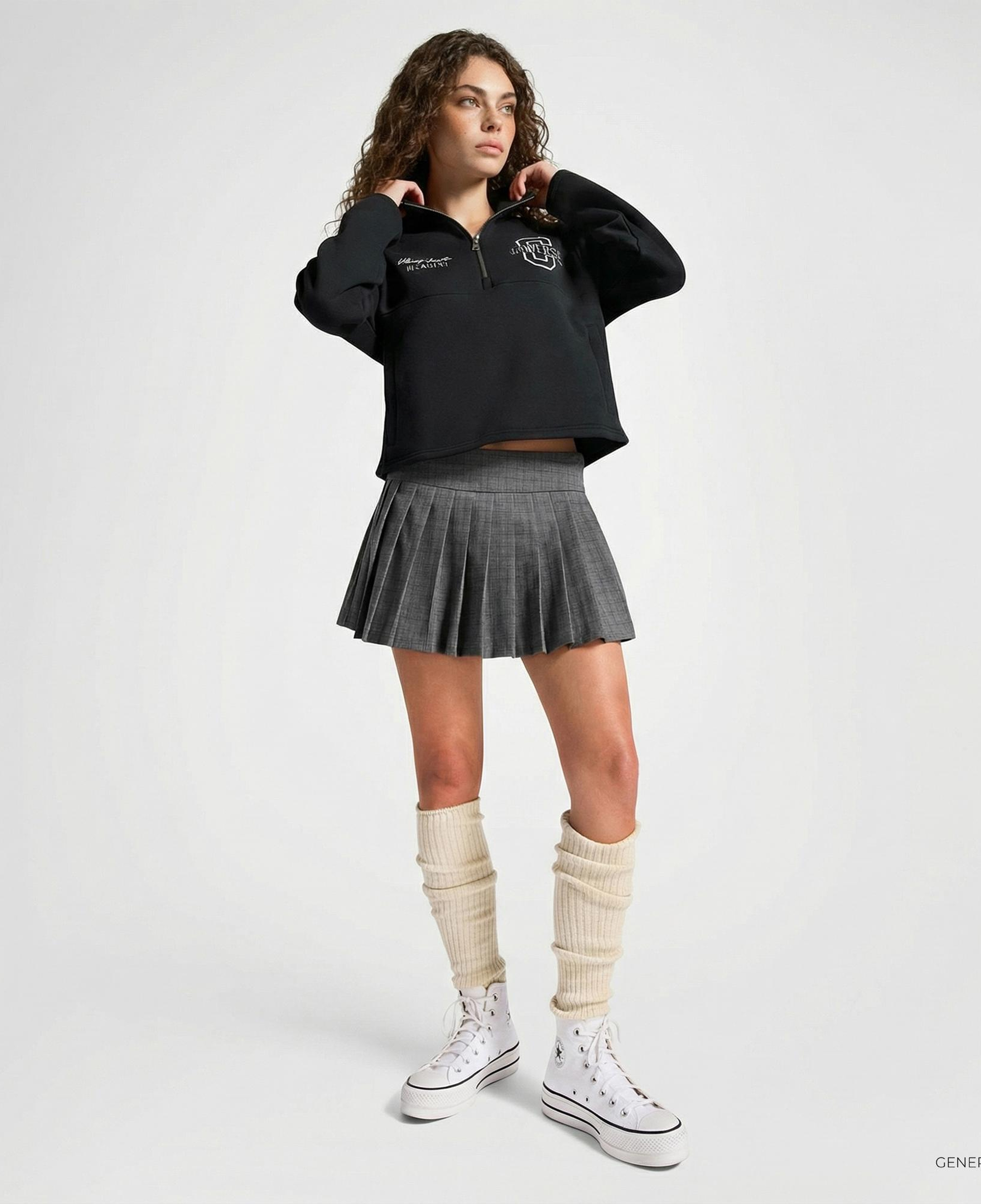 Converse Kadın Yarım Fermuarlı Siyah Sweatshirt