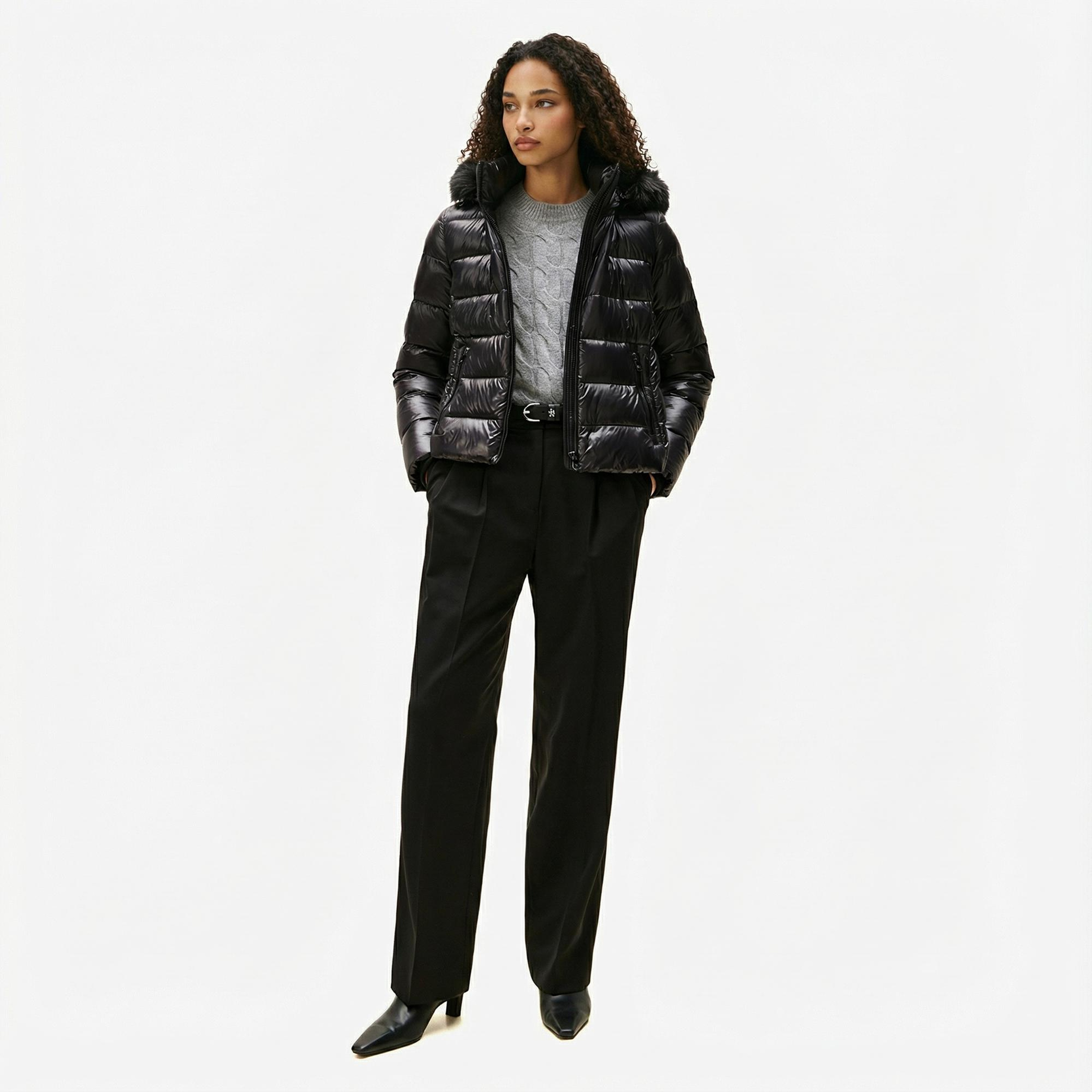 Tommy Hilfiger Gloss Down Slim Kadın Siyah Puffer Mont