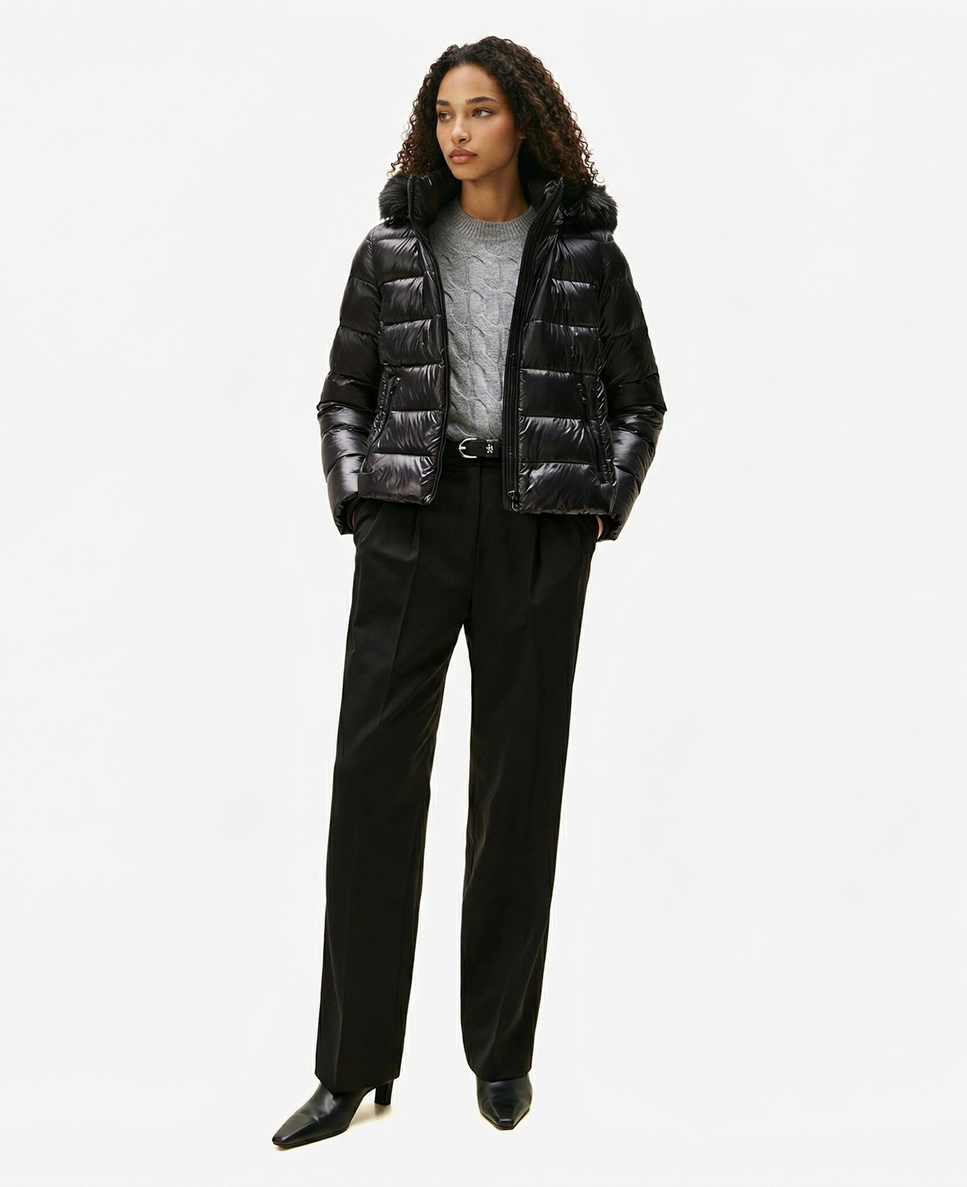 Tommy Hilfiger Gloss Down Slim Kadın Siyah Puffer Mont