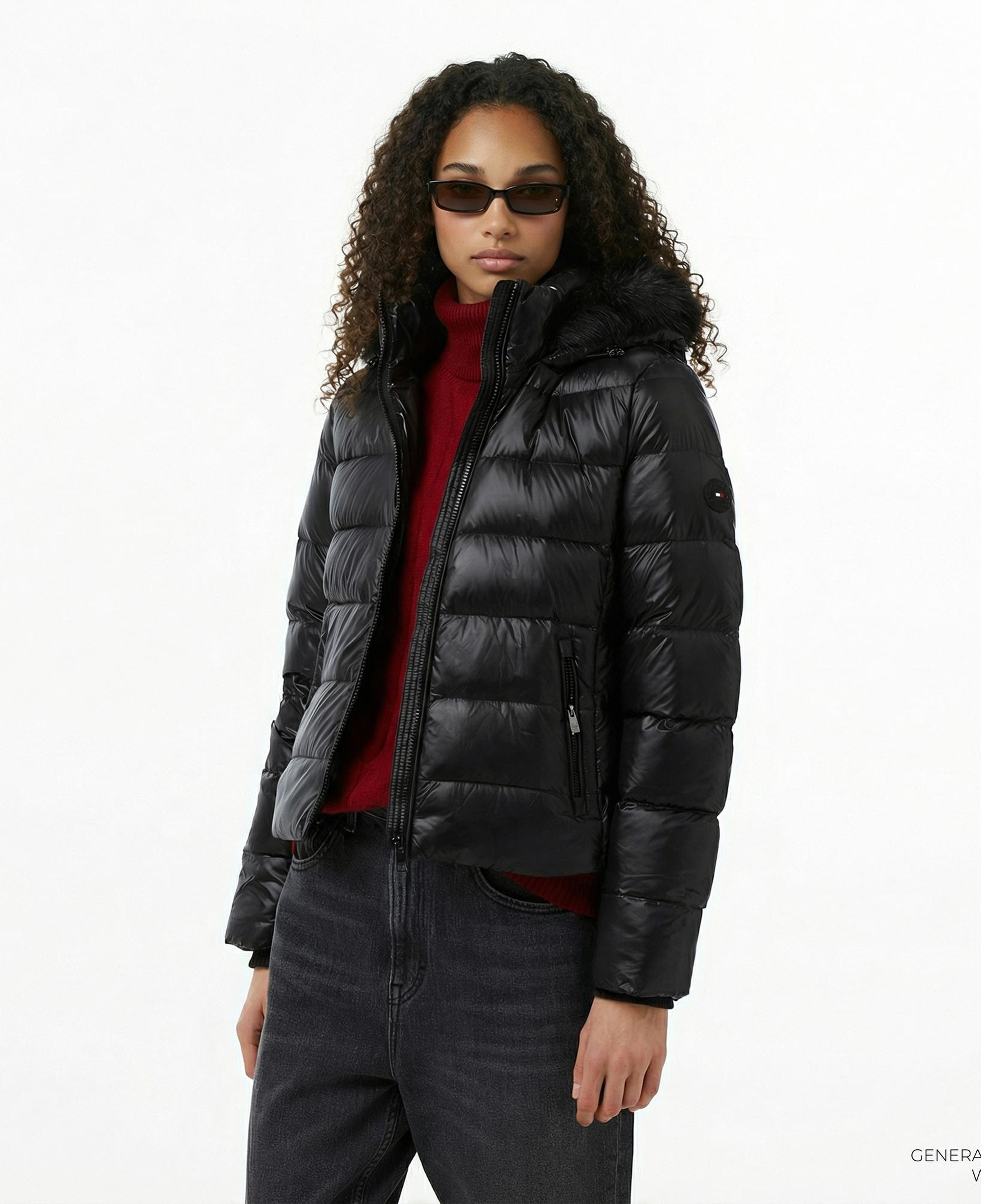 Tommy Hilfiger Gloss Down Slim Kadın Siyah Puffer Mont