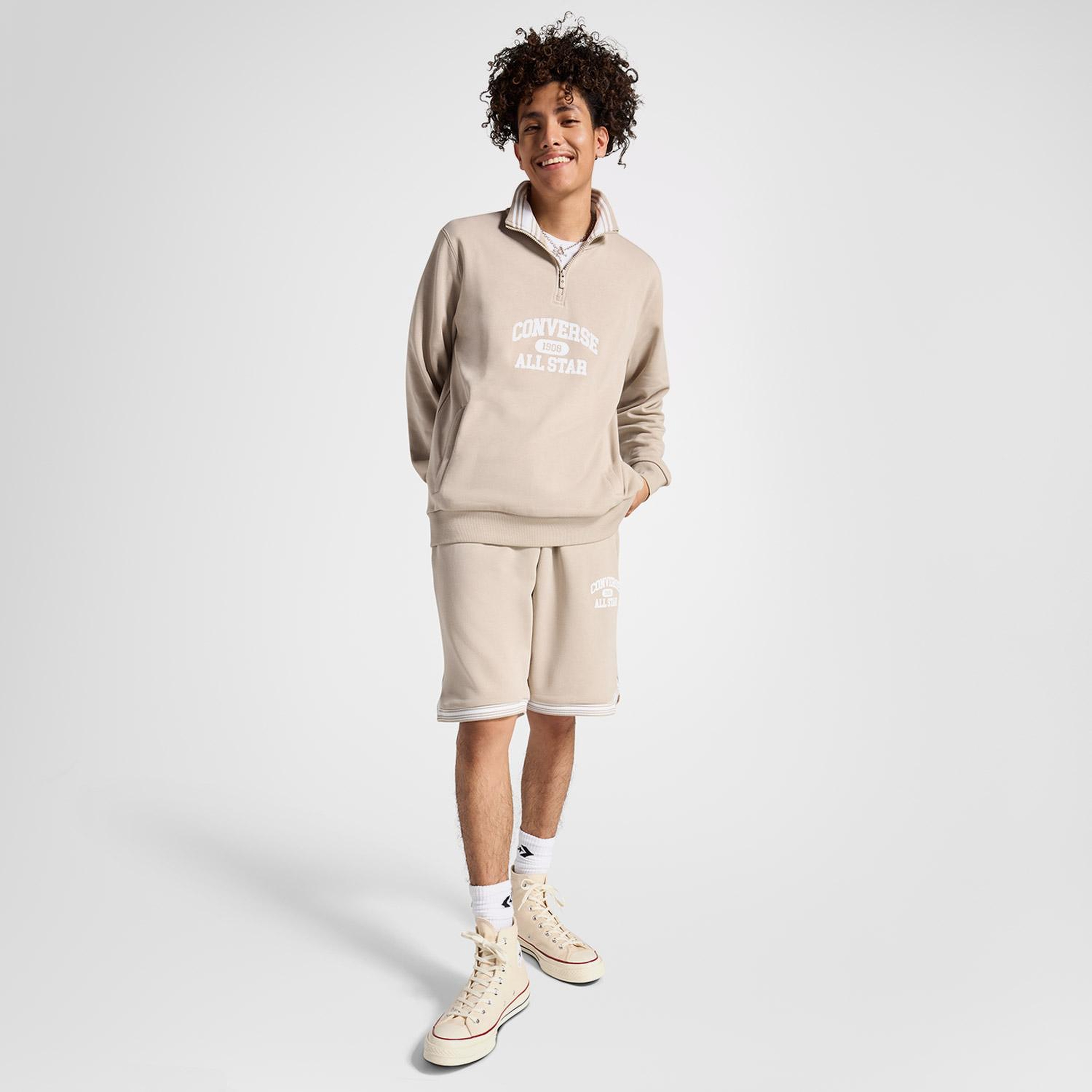 Converse Erkek Yarım Fermuarlı Bej Sweatshirt