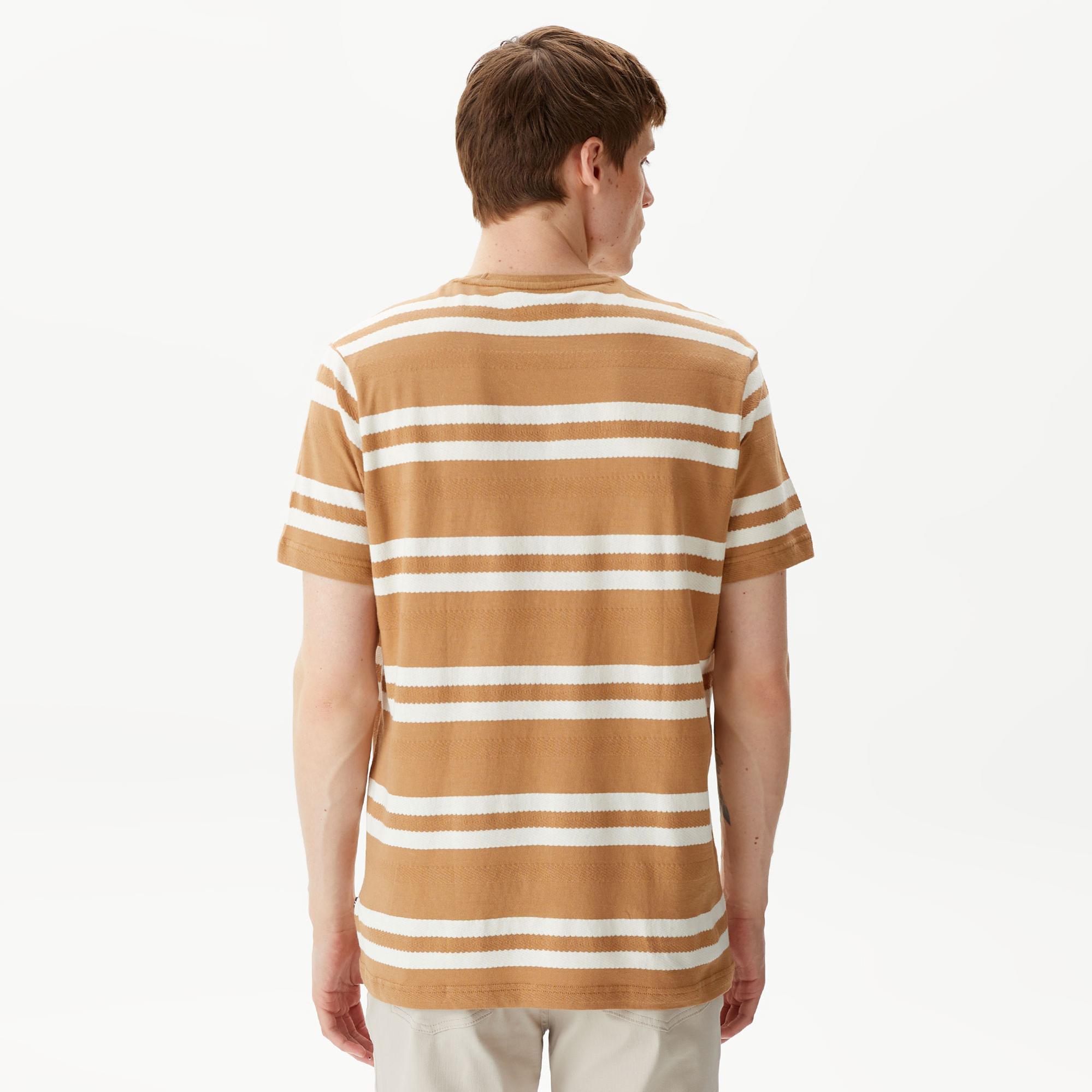 Nautica Erkek Bej Standart Fit Kısa Kollu Çizgili T-Shirt