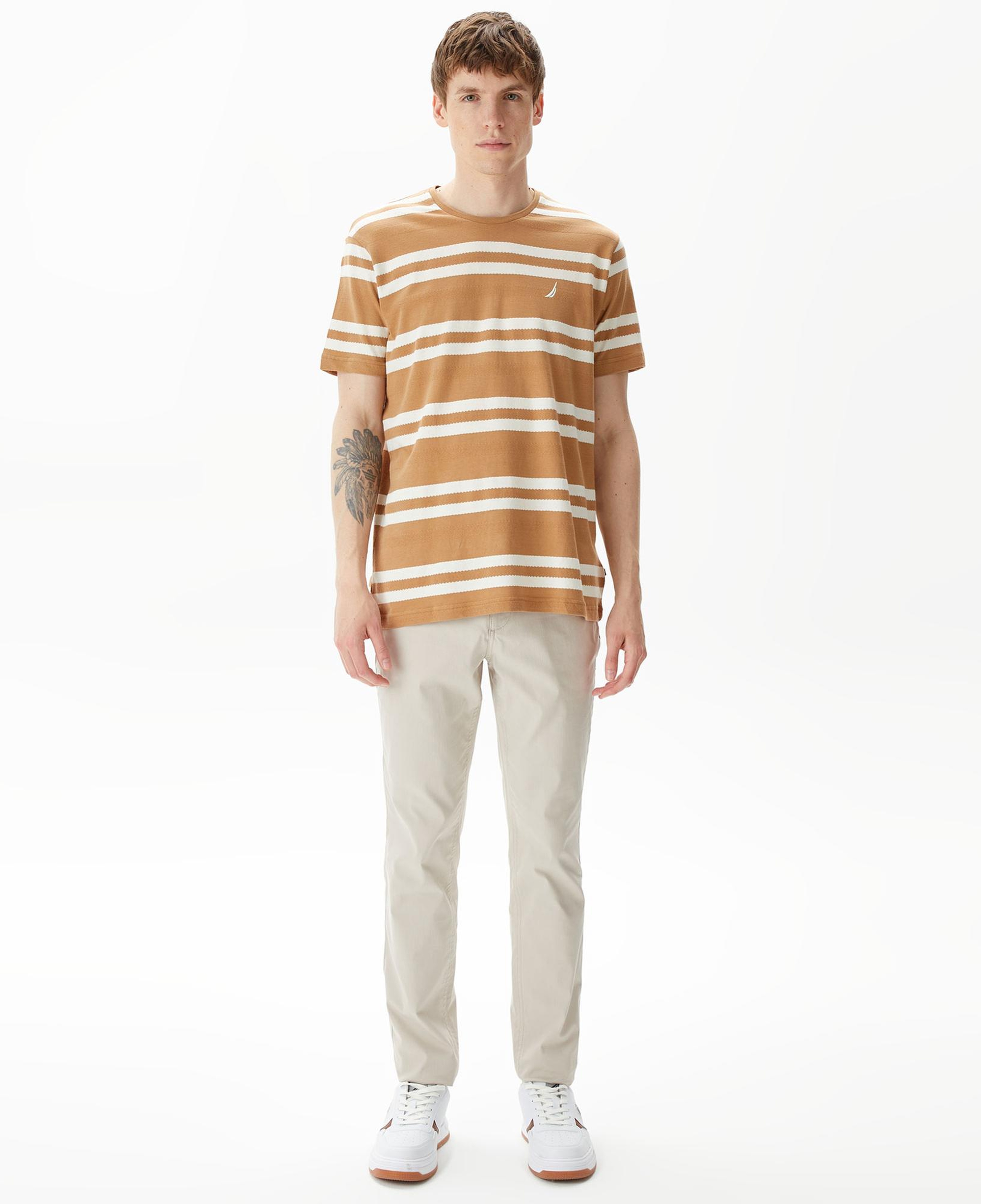 Nautica Erkek Bej Standart Fit Kısa Kollu Çizgili T-Shirt