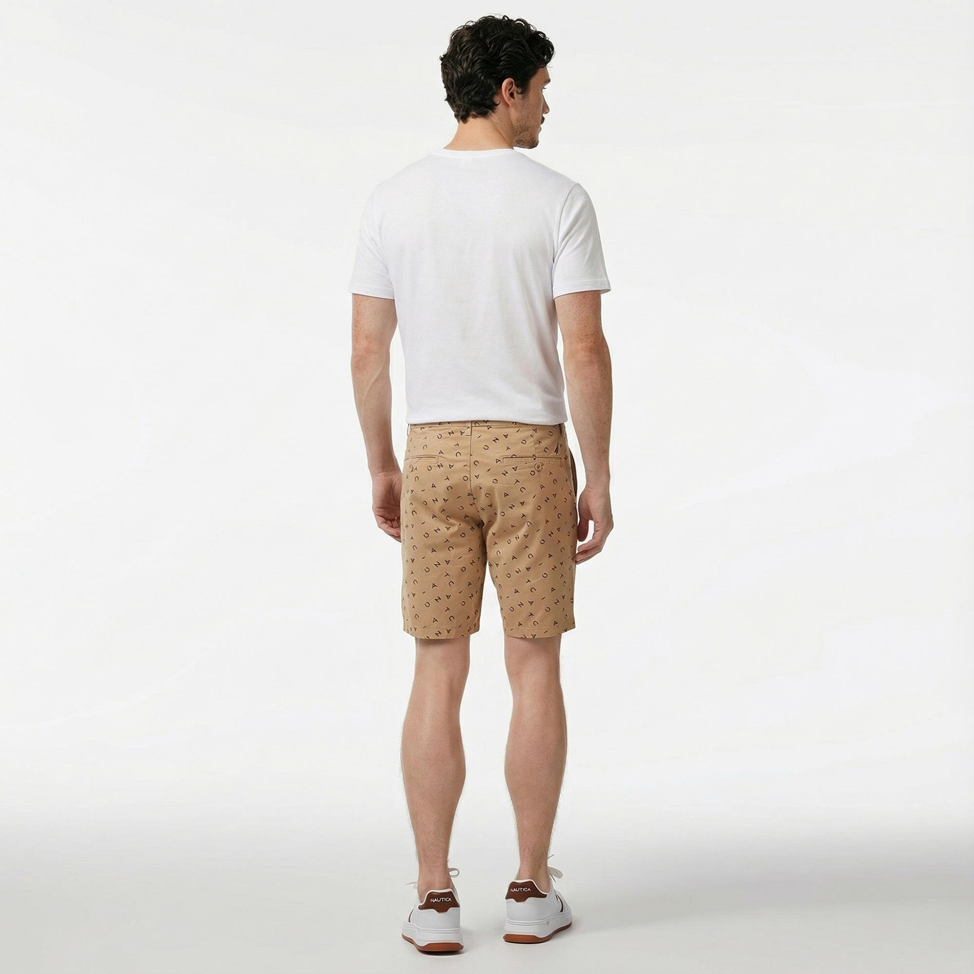 Nautica Erkek Bej Slim Fit Baskılı Bermuda