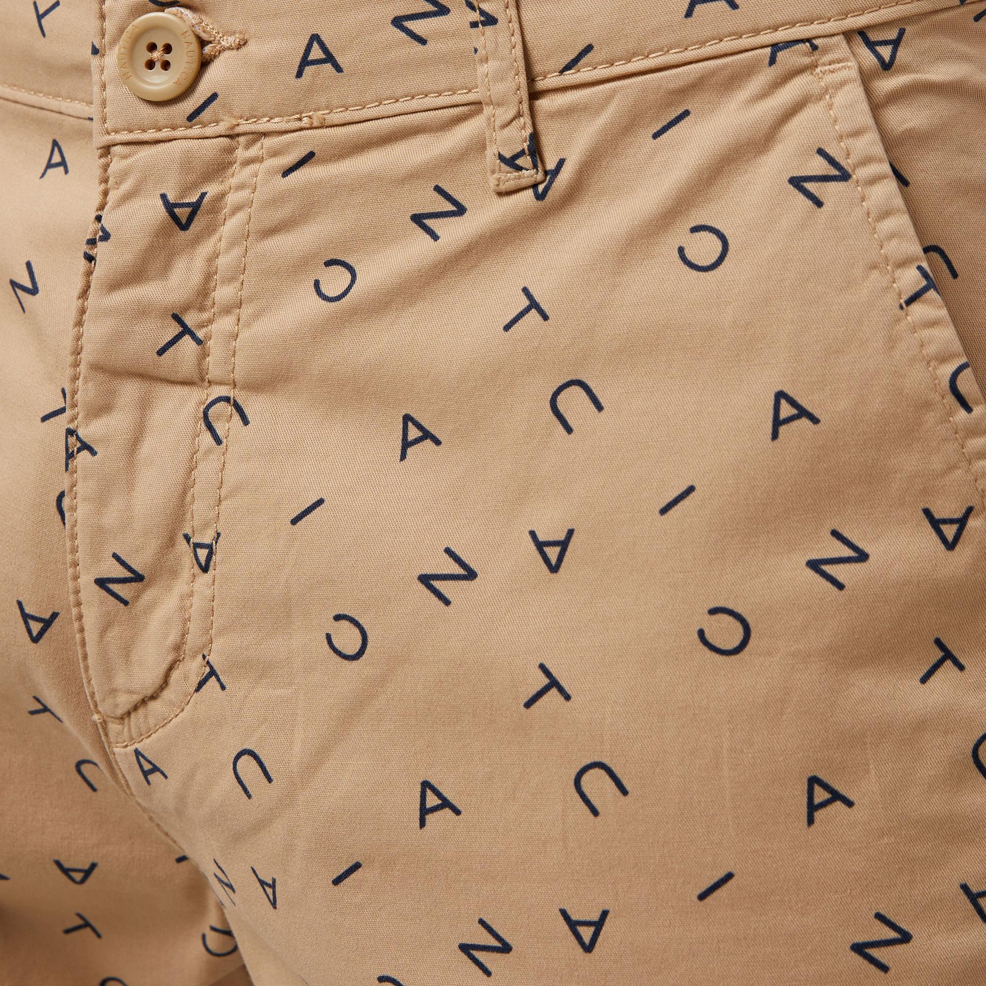 Nautica Erkek Bej Slim Fit Baskılı Bermuda