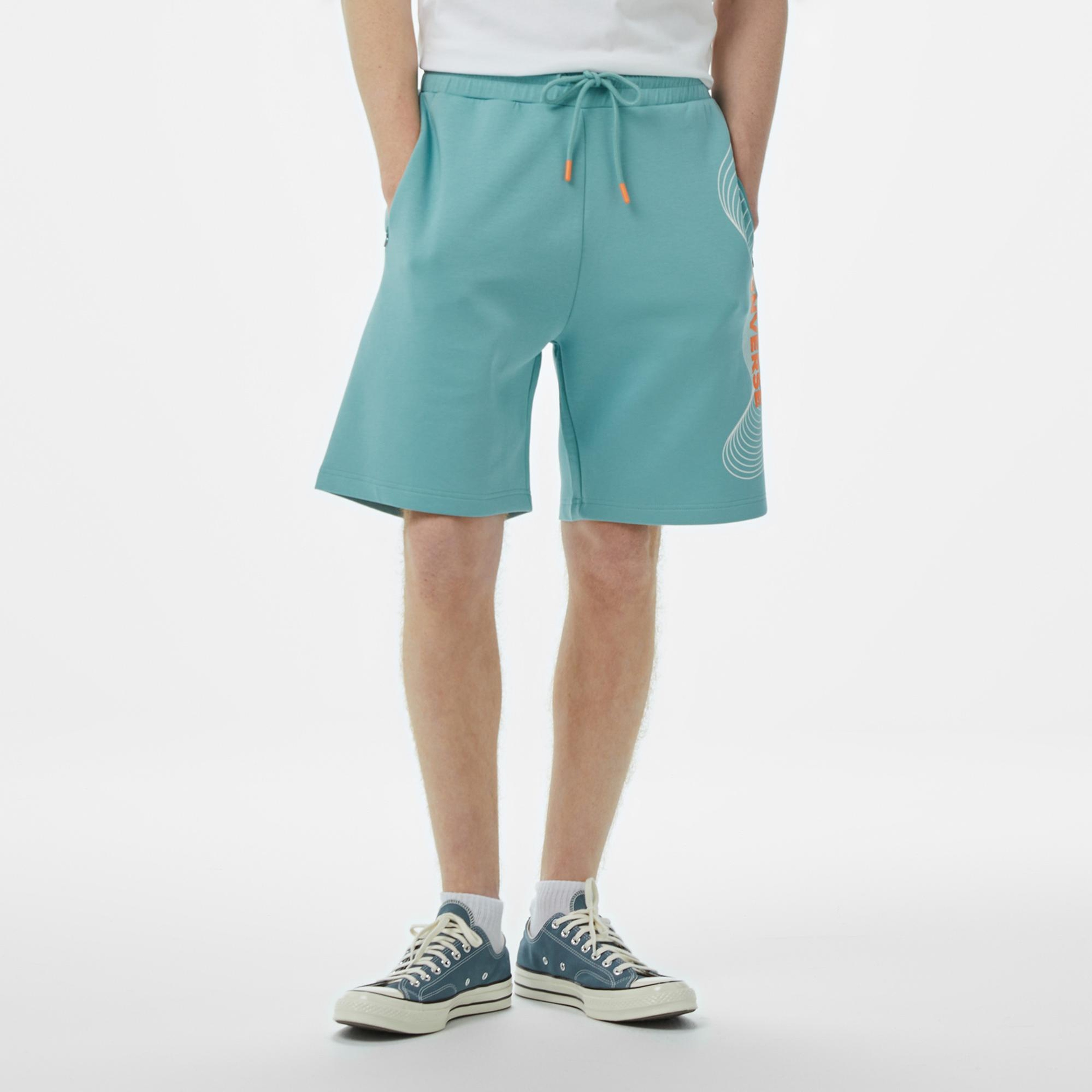 Converse Baskılı Erkek Oversize Fit Mavi Şort