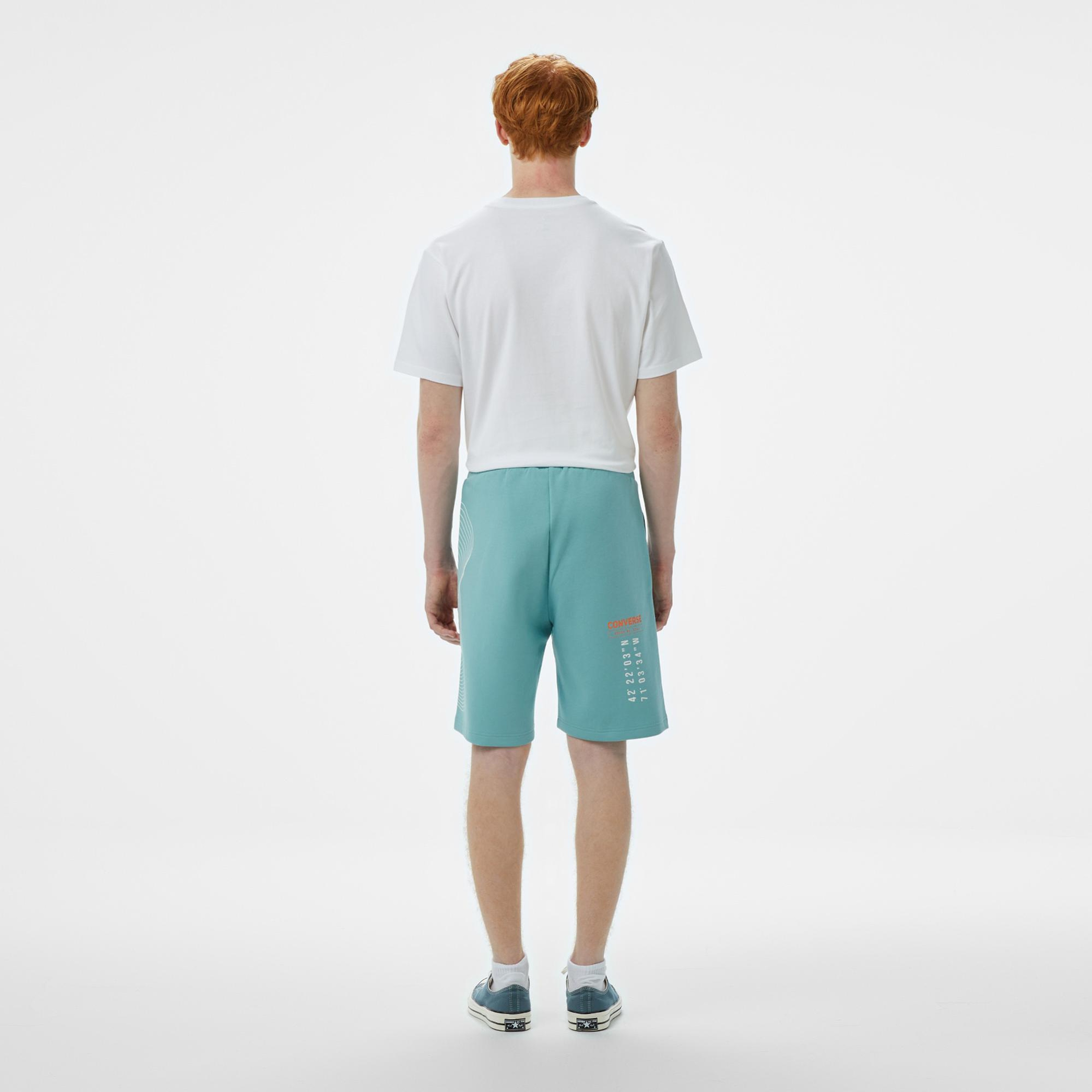 Converse Baskılı Erkek Oversize Fit Mavi Şort