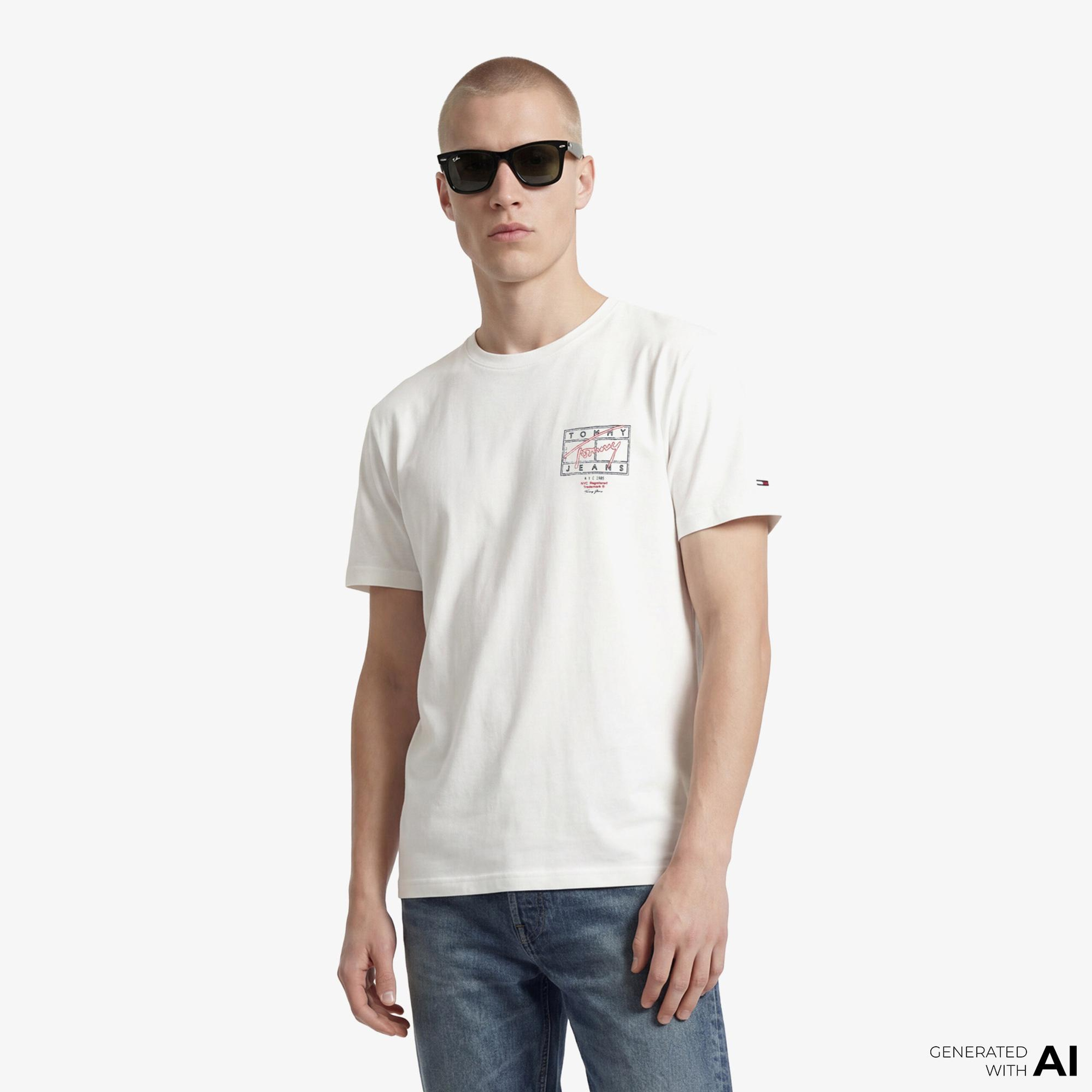 Tommy Hilfiger Signature Erkek Beyaz T-Shirt