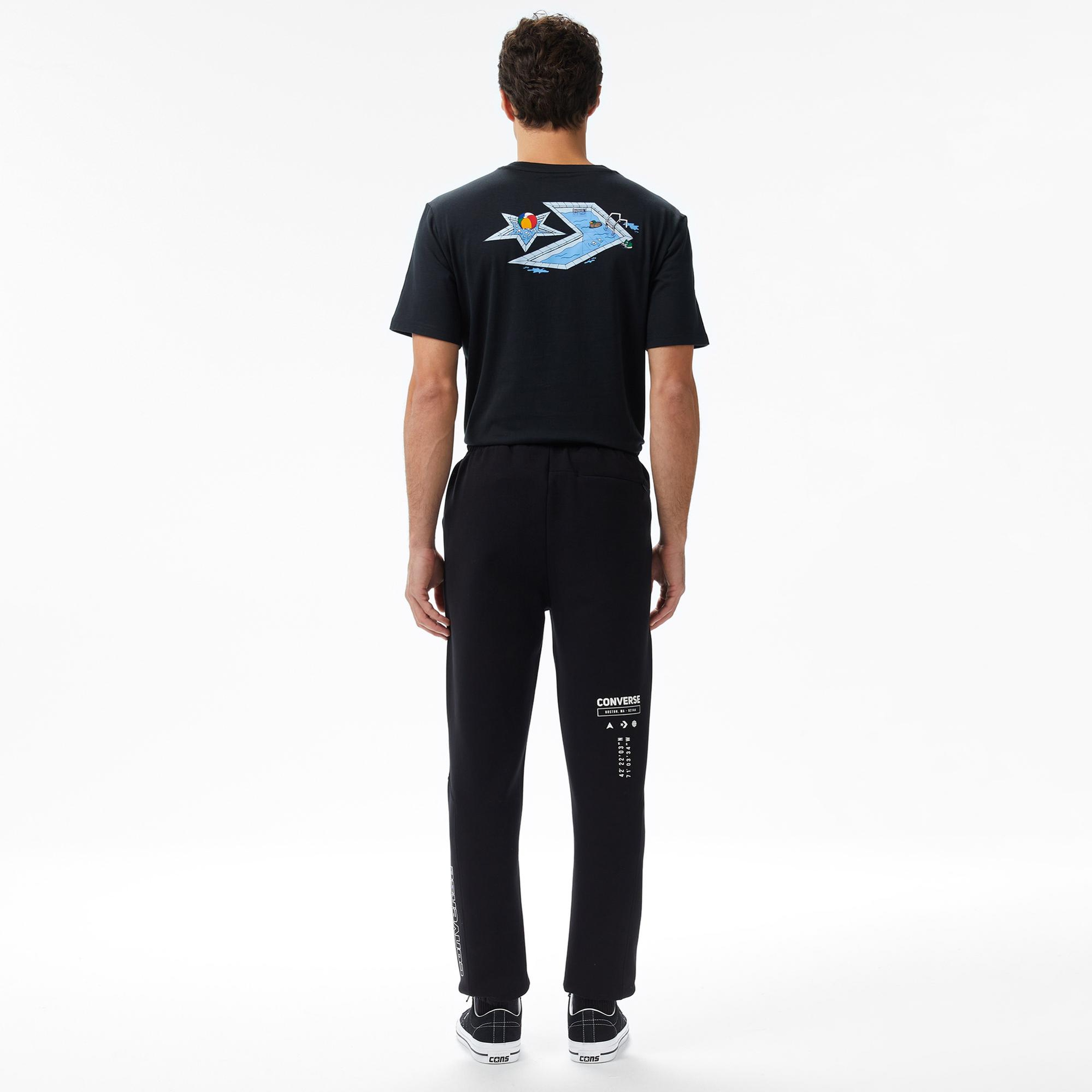 Converse Star Chevron Baskılı Erkek Oversize Fit Siyah Eşofman Altı