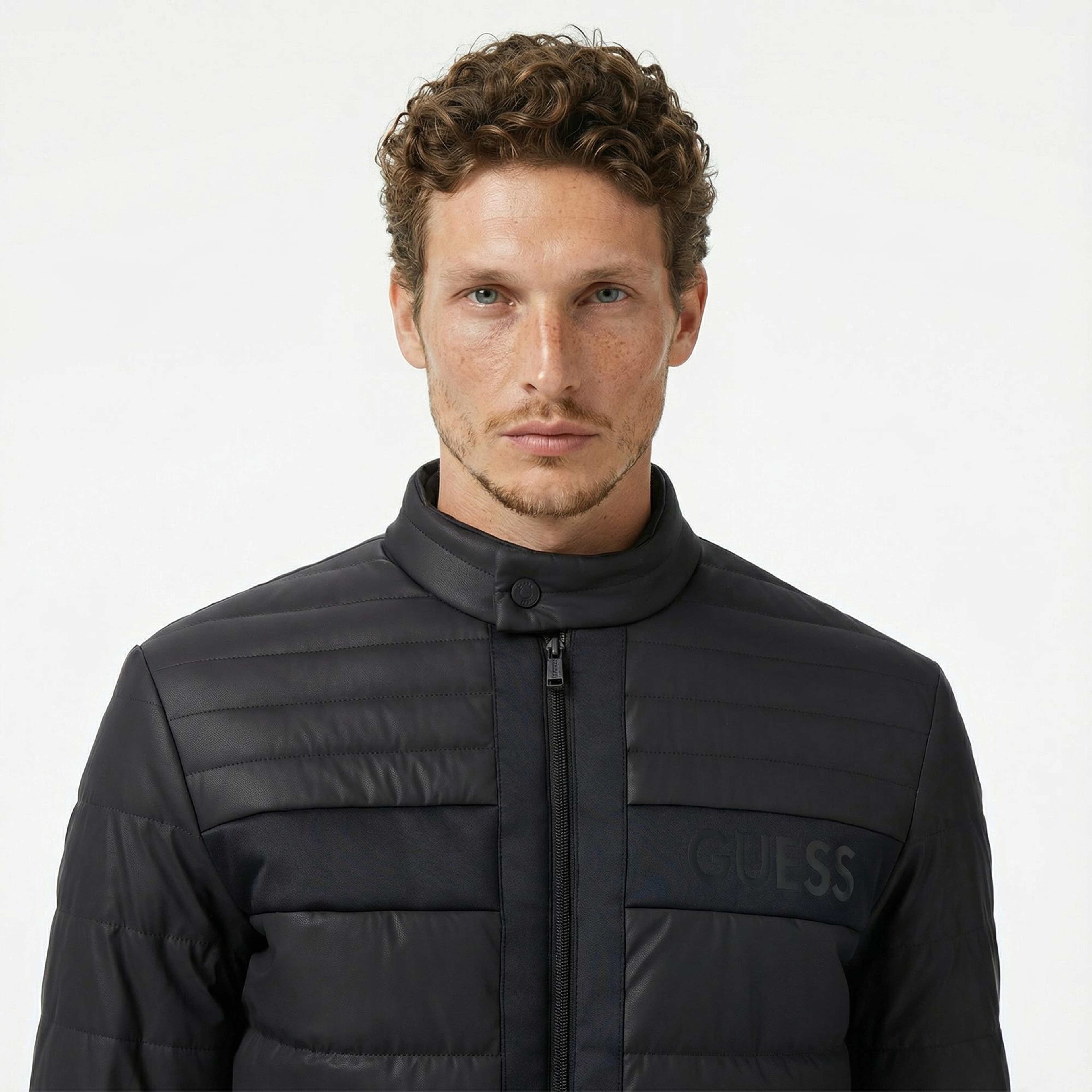 Guess Quilted Biker Erkek Siyah Ceket