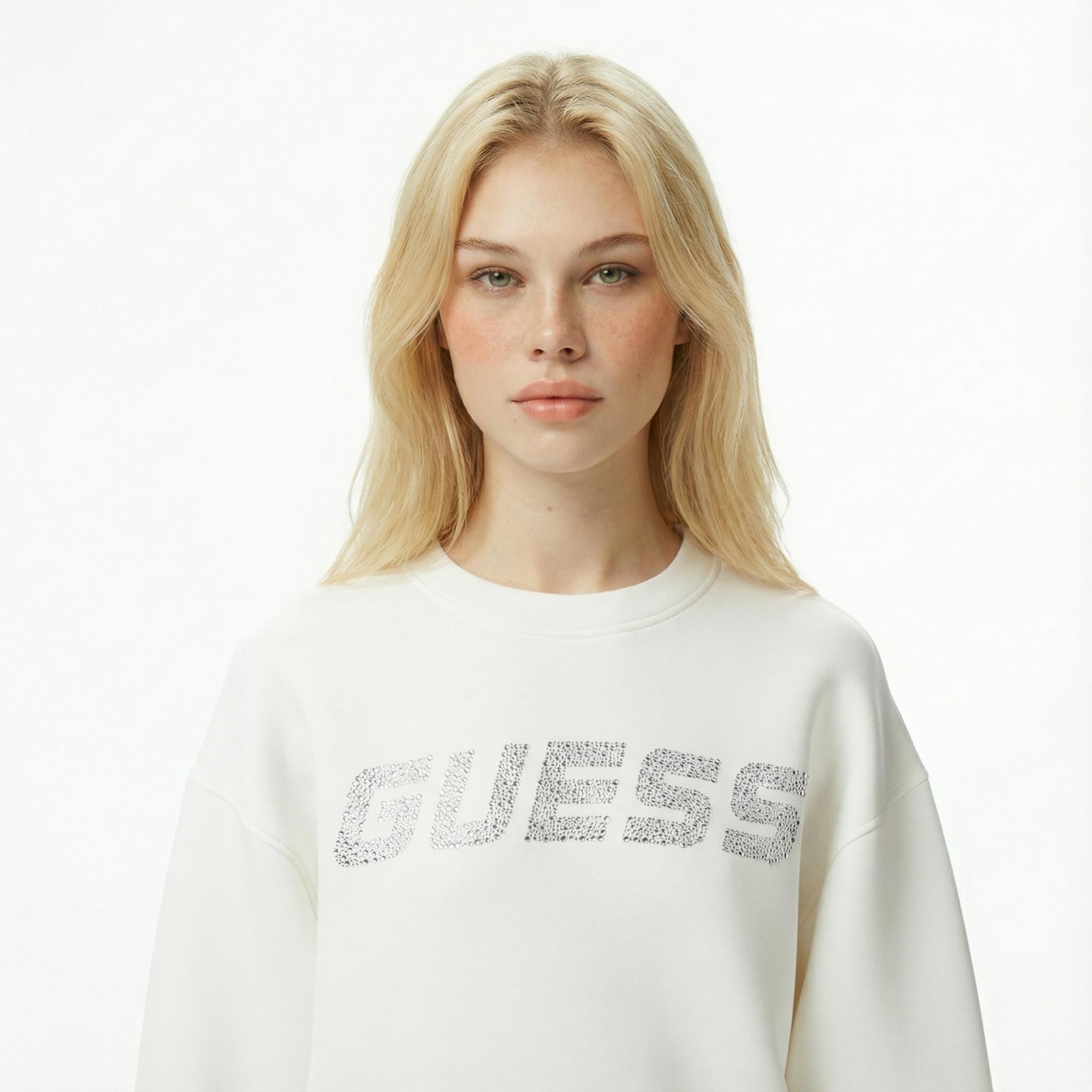 Guess Cecilia Scuba Kadın Beyaz Sweatshirt